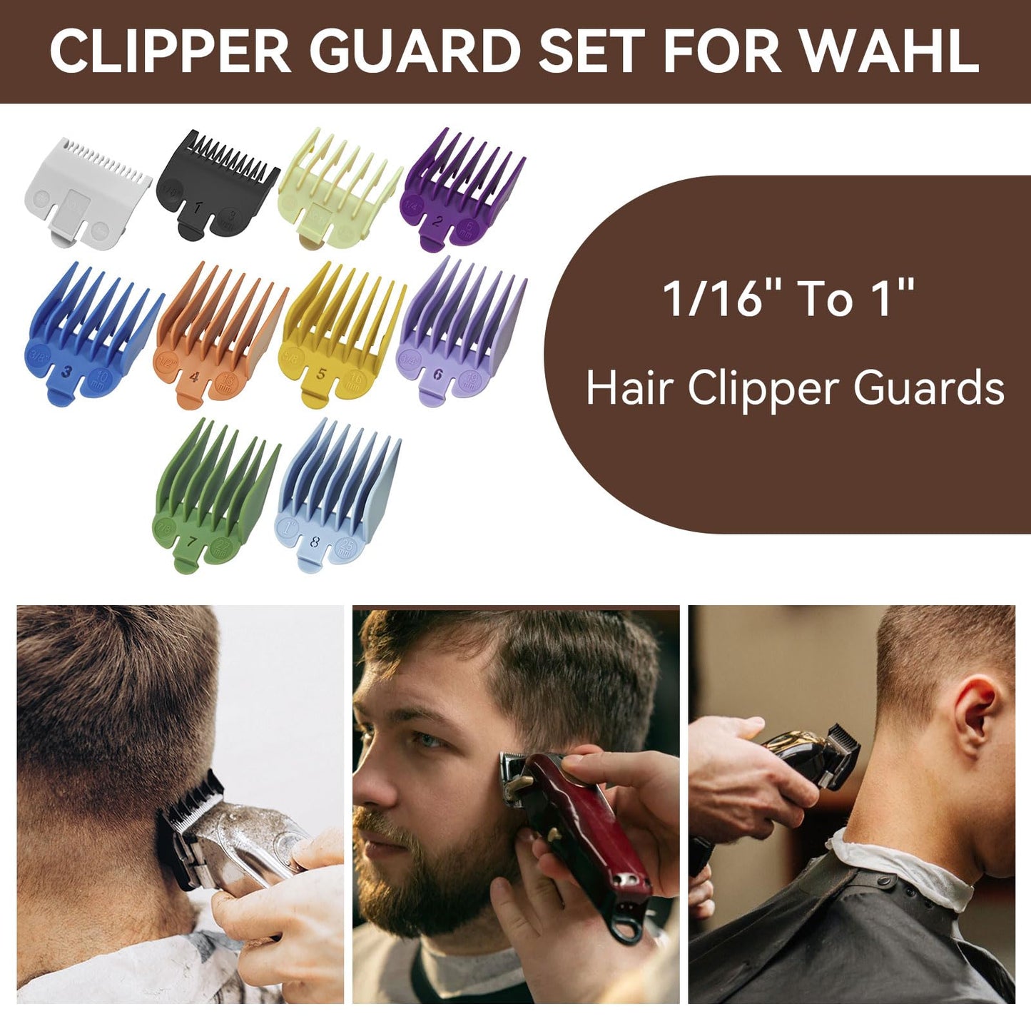 Professional for Wahl Clipper Guards Cutting Guides Set, 10Pack Hair Clipper Guards Set Compatible with Most Wahl Clippers, Cutting Lengths from 1/16" to 1" (1.5mm to 25mm)