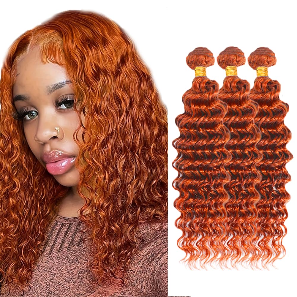 Ginger Bundles Human Hair 350 Deep Wave Bundles 12 12 12 inch Ginger Orange Deep Wave Bundle Human Hair Extensions