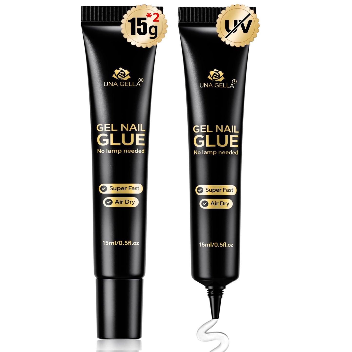 UNA GELLA Nail Glue Strong Gel No U V, 15g*2pcs Nail Glue for Press Ons No Lamp Needed, Quick Dry Semi Solid Nail G LUE, Super Strong Gel glue for Nails Long Lasting Extension DIY Kit
