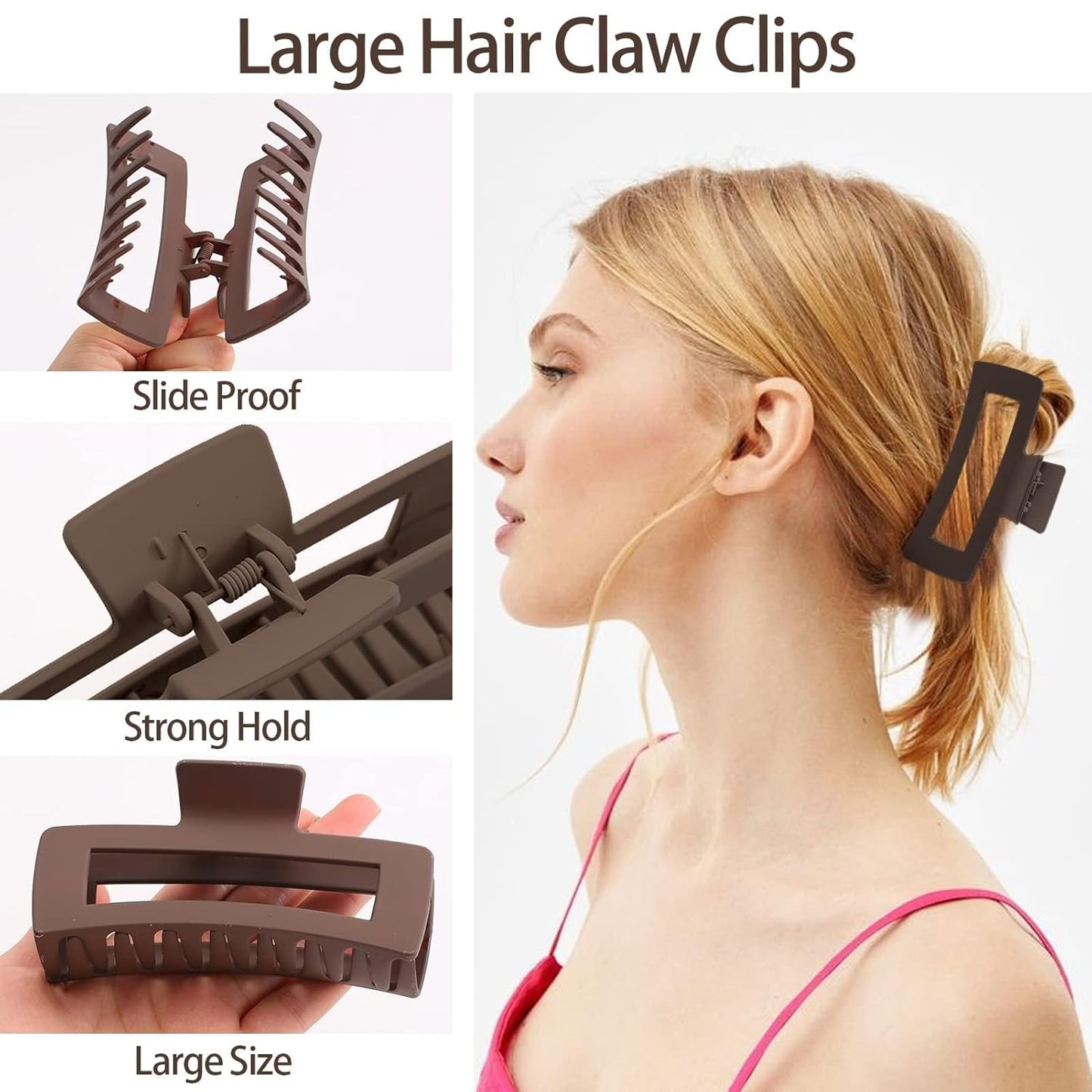 Extra Large Claw Clips - 6 Pack Jumbo Hair Clips for Thick, Long, Curly Hair | Strong Hold, Multicolor