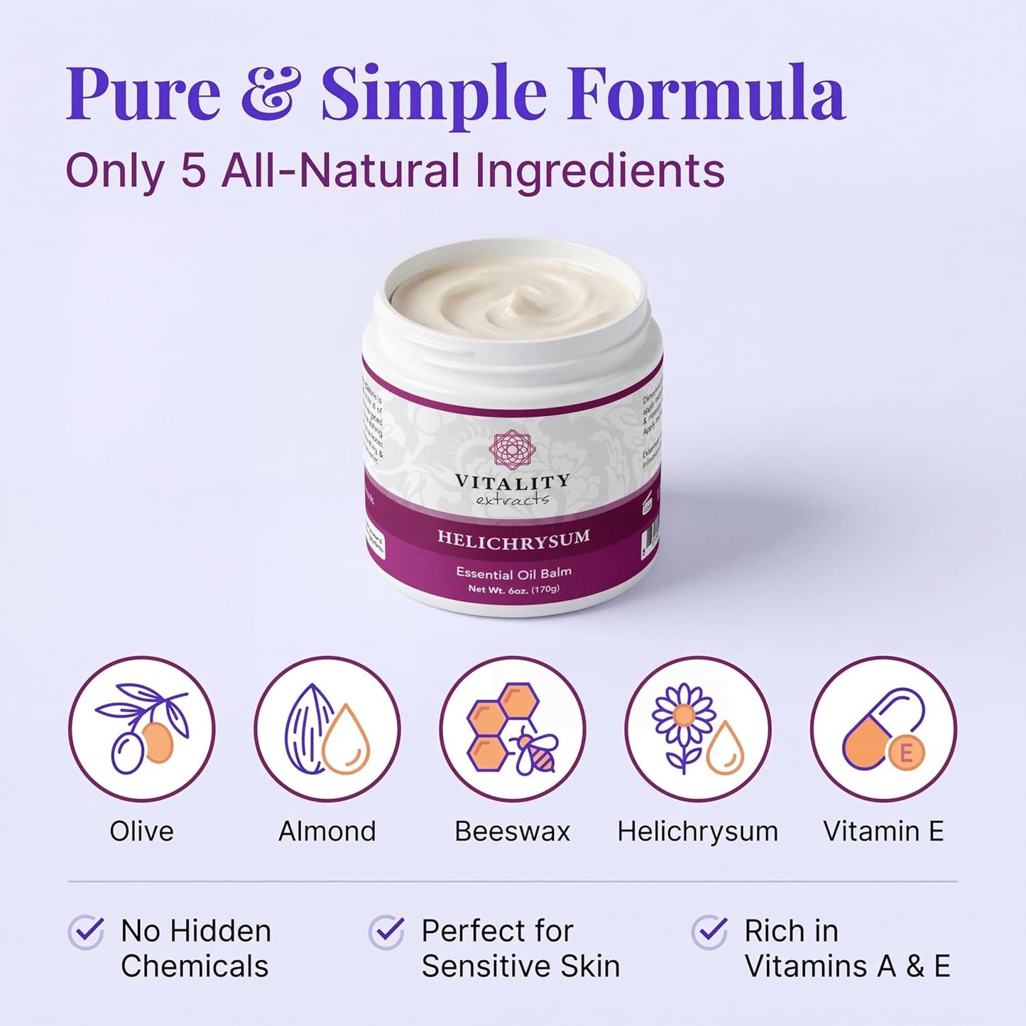 Helichrysum Balm - Ultra-Moisturizing Skin Healing Cream | 6oz, Beeswax & Almond Oil