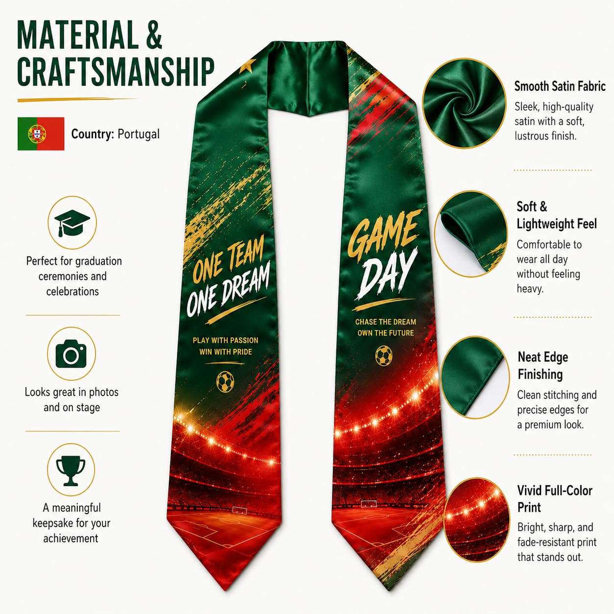 HX Graday Portugal Style Soccer Fan Scarf Shawl, Country Inspired Football Supporter Wrap, Stadium Cape for Game Day Party