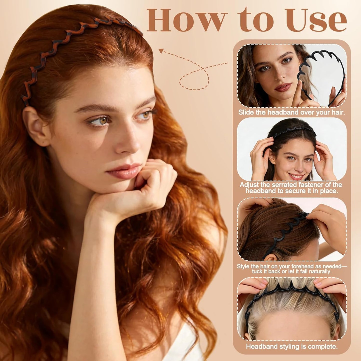 8-Piece Zig Zag Headbands - Trendy Non-Slip Wavy Hair Bands for Daily Styling | 90s Style, Unisex