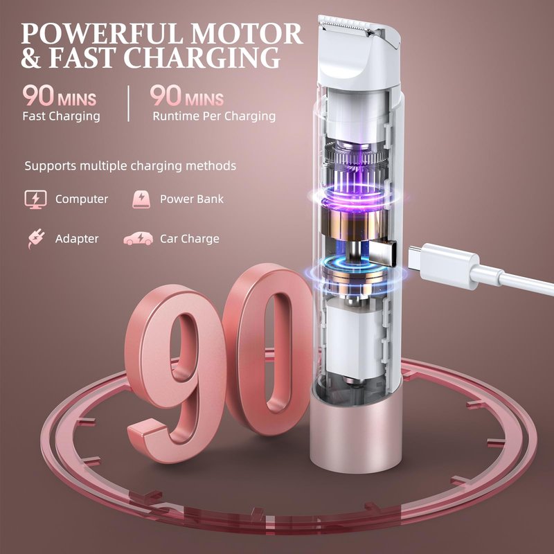 NIPOO Bikini Trimmer for Women, Dual Head Face Shaver Body Hair Trimmmer, IPX7 Waterproof Womens Electric Razor for Legs, Rose Gold