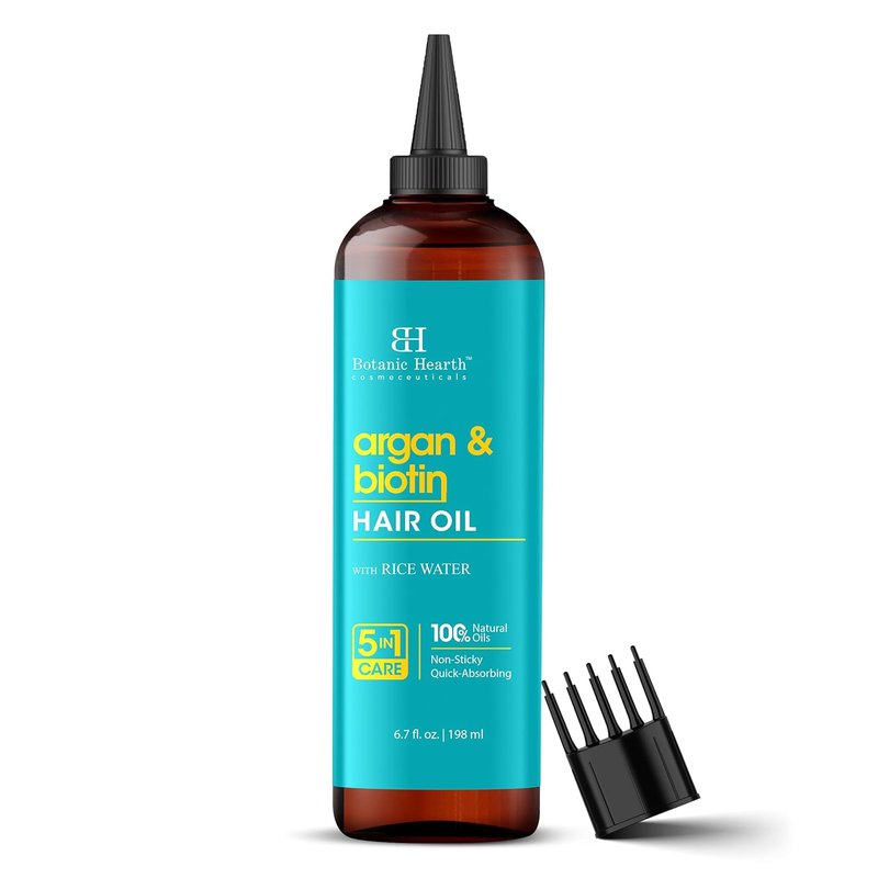 100% Pure Argan & Biotin Oil for Hair Growth - Nourishing Hair Treatment Oil 6.7 Fl Oz | Infused with Coconut Oil for Repairing Dry, Damaged Hair