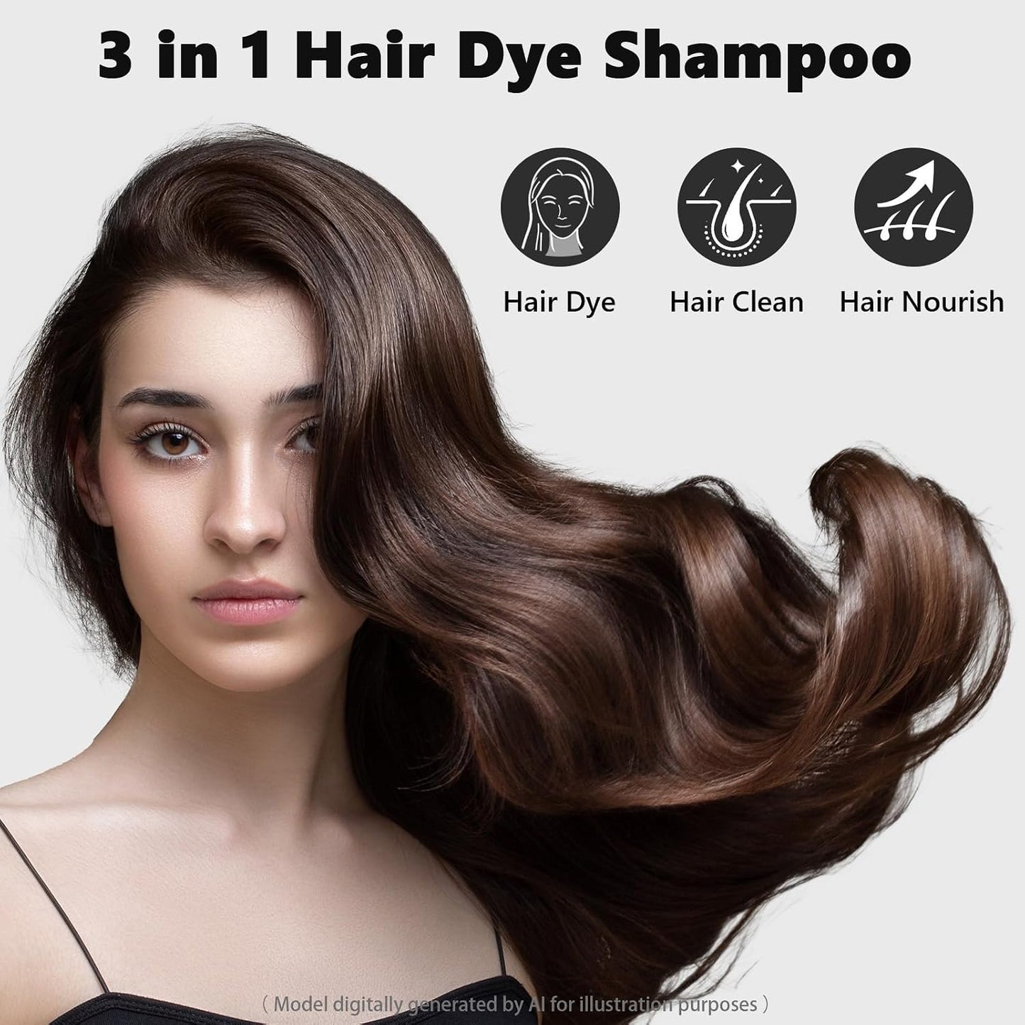 Dark Brown Hair Dye Shampoo - 3-in-1 Herbal Formula for Grey Coverage | Unisex Hair Color Solution