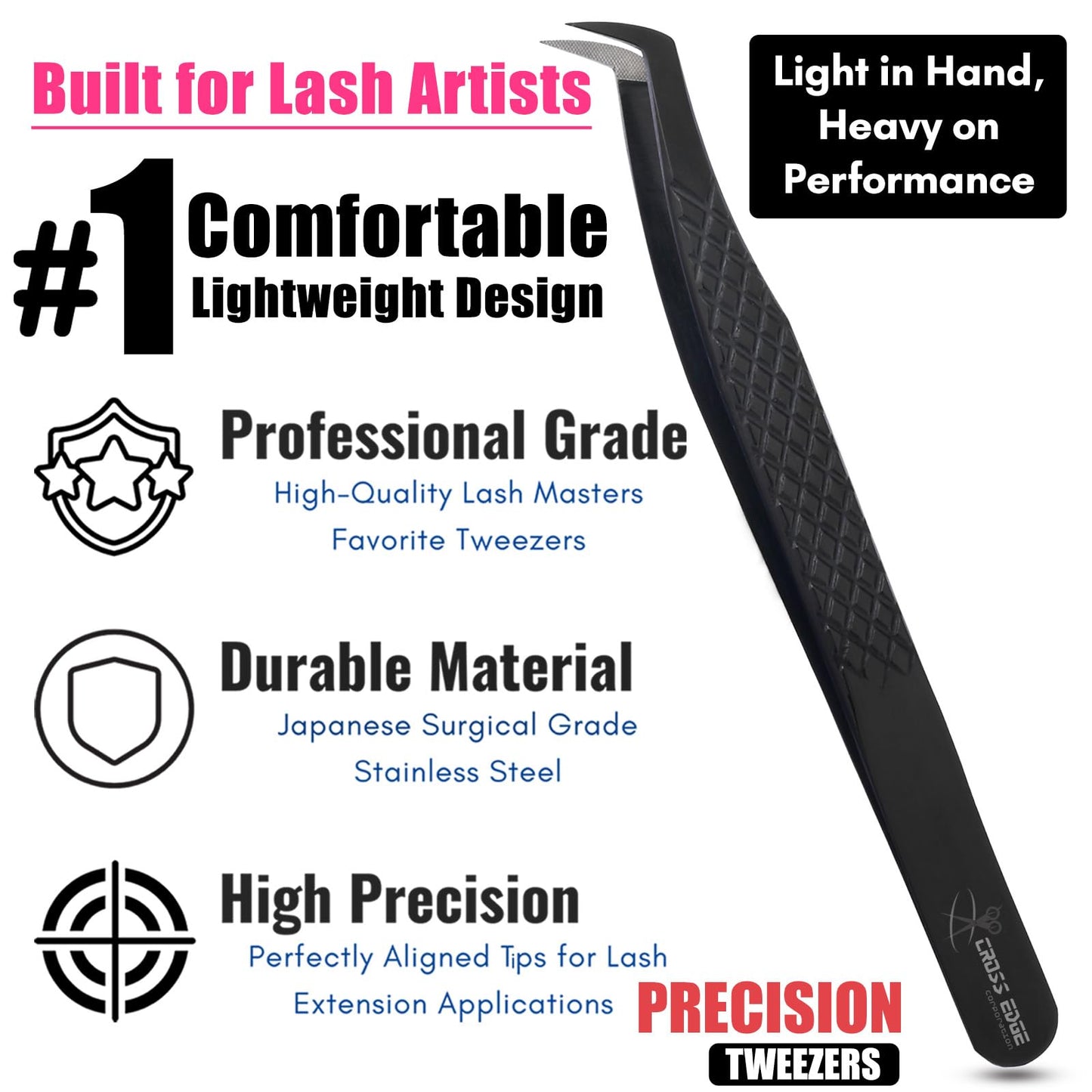 My Lash Tools Fiber Tip Lash Tweezers for Eyelash Extensions Professional Lash Tech Supplies Must Haves Volume Boot Eyelash Tweezers 12cm Stainless Steel Mink Fan Making Lashing Tweezer