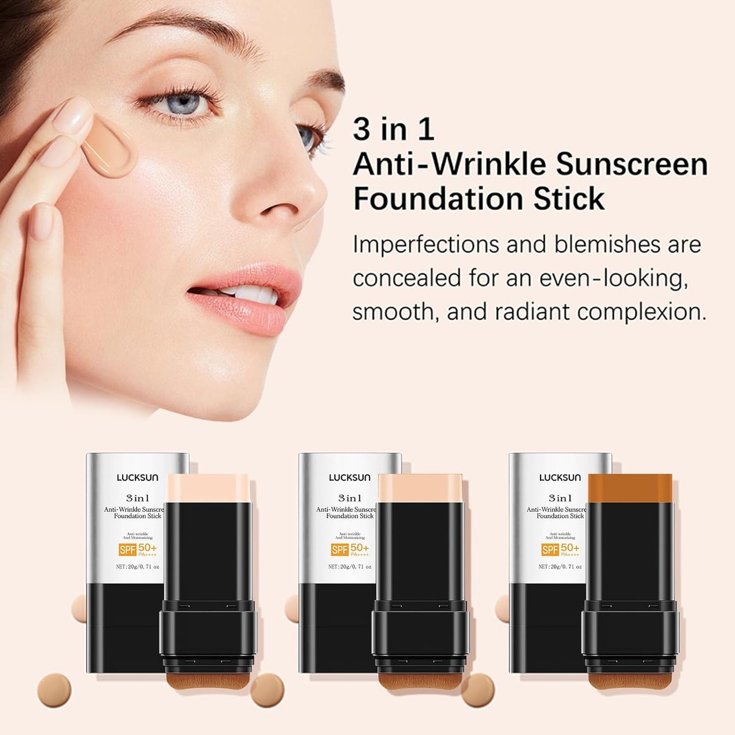 3-in-1 Hydrating Foundation Stick - Anti-Wrinkle Concealer with Natural Matte Finish | Dark Shade for All Skin Types