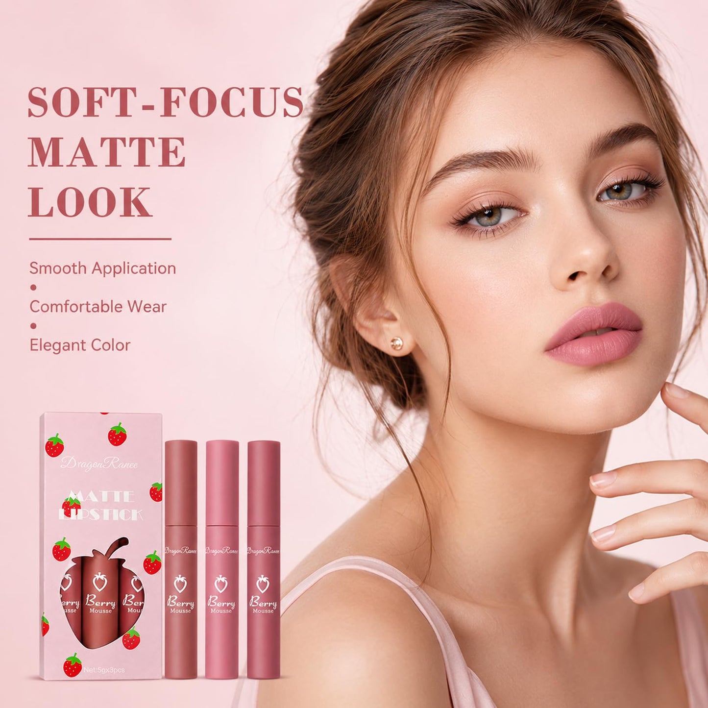 Sulily 3Pcs Velvet Red Matte Lipstick Set, Dark Red Color Nude Lip Stain Long Lasting, 24 Hours Lip Stick Wear Non-Stick Cup Not Fade Waterproof Lip Gloss Makeup, Beauty Cosmetics Day Gifts for Women