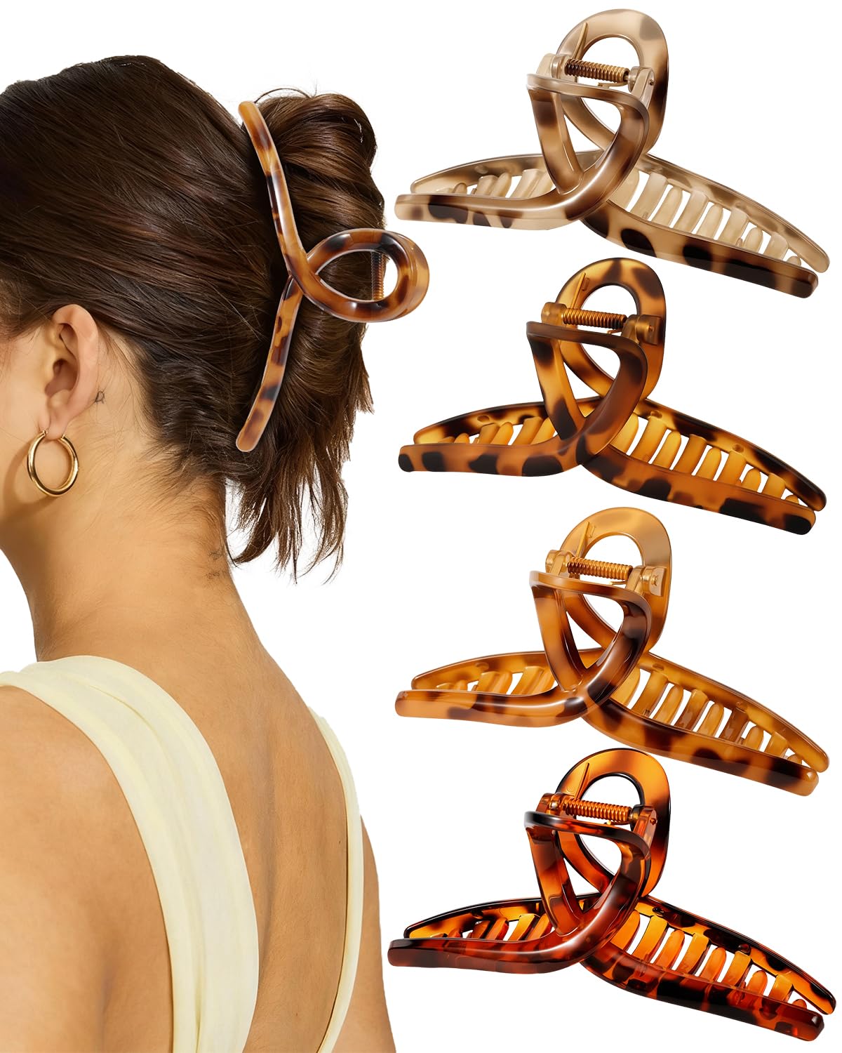 Extra Large Claw Clips for Women - 4 PCS Jumbo Matte Hair Claws for Thick Long Curly Hair | Non-Slip Rectangle Design