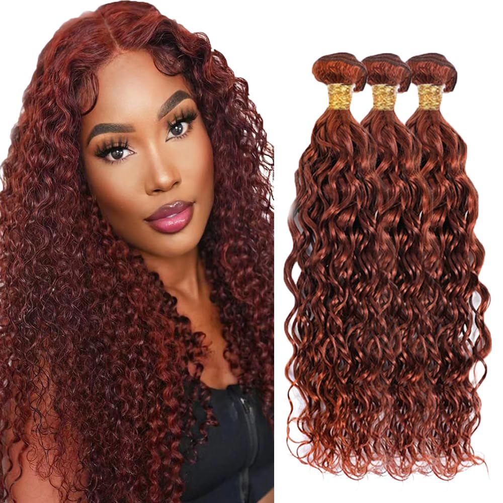 #33 Brown Bundles Human Hair Water Wave Bundles 18 20 22 Inch Light Brown Unprocessed Brazilian Virgin Hair 3 Bundles Deals Quick Weave Hair Extensions 50 Gram Per Bundle