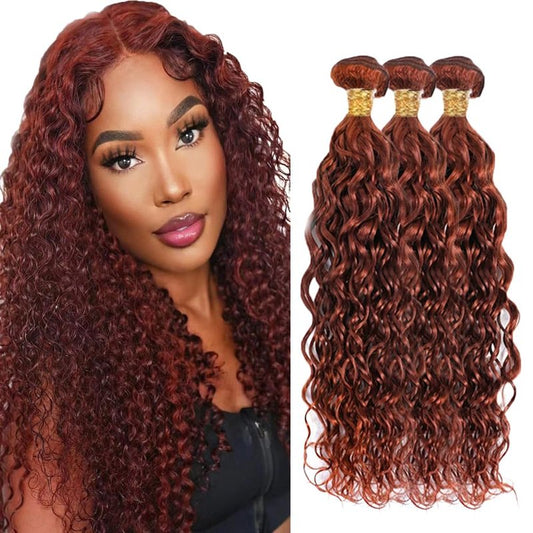 #33 Brown Bundles Human Hair Water Wave Bundles 18 20 22 Inch Light Brown Unprocessed Brazilian Virgin Hair 3 Bundles Deals Quick Weave Hair Extensions 50 Gram Per Bundle