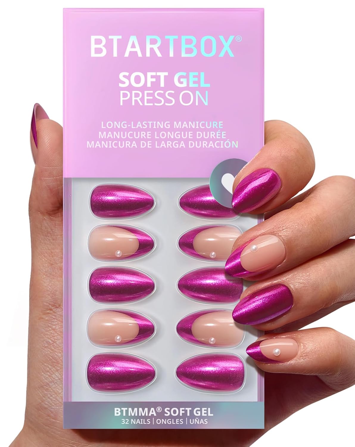 Press On Nails - Almond Black French Tip Soft Gel Nails | 32 Stick-On Nails Kit with Glue & Adhesive Tabs, 16 Sizes Available