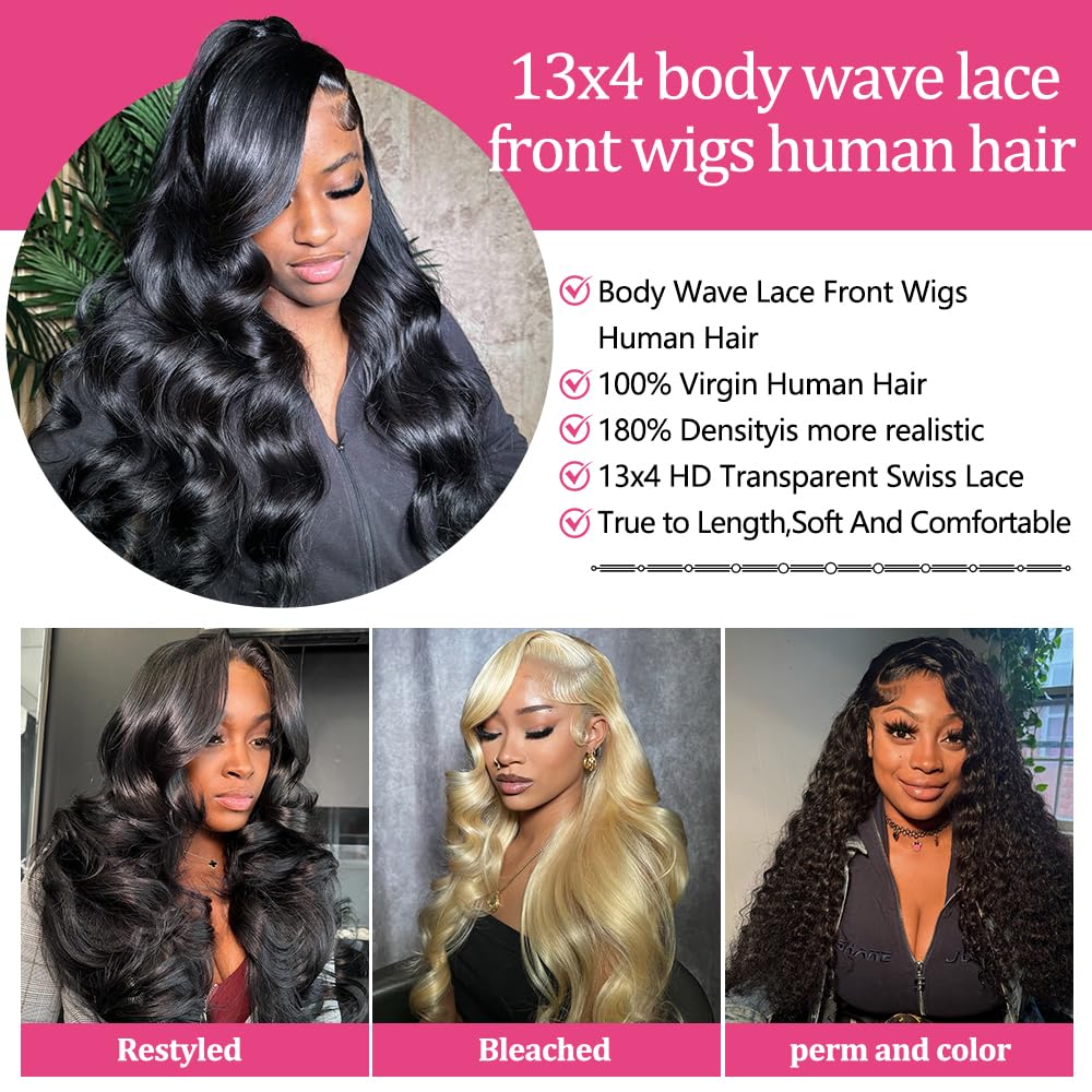 Devonia 28 Inch Body Wave Lace Front Wig - 13x4 HD Transparent Lace, 180% Density, Glueless Human Hair for Women