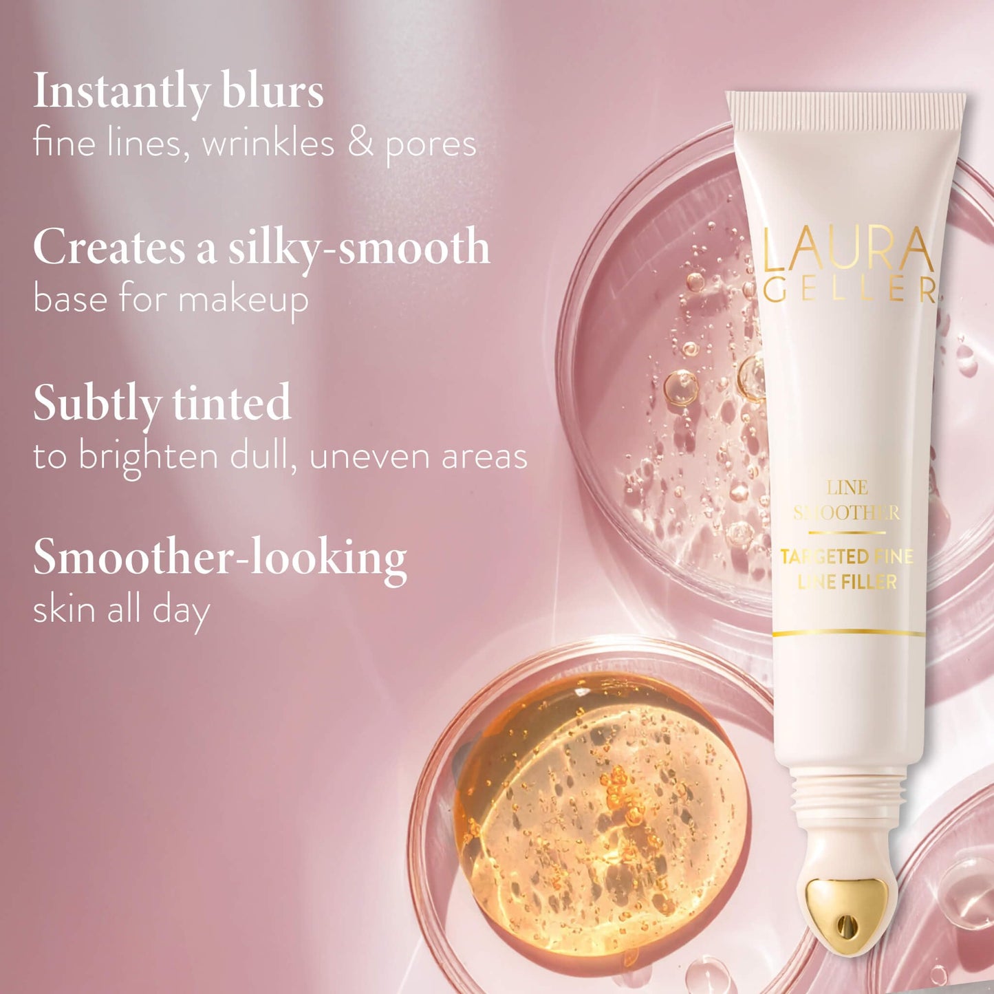 LAURA GELLER NEW YORK Line Smoother Targeted Fine Line Blurring Primer | Wrinkles & Pores, Subtly Tinted, with Vitamin C & Niacinamide for Mature Skin