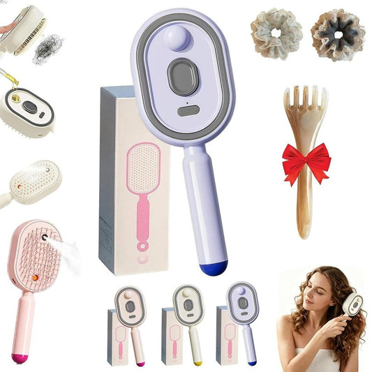2026 Upgraded Electric Steam Brush for Hair, Press, Comb, and Mist Simultaneously, Strong, Less Breakage, no Hair Residue, for Both Long and Short Hairs, Reduce Frizz (Purple)