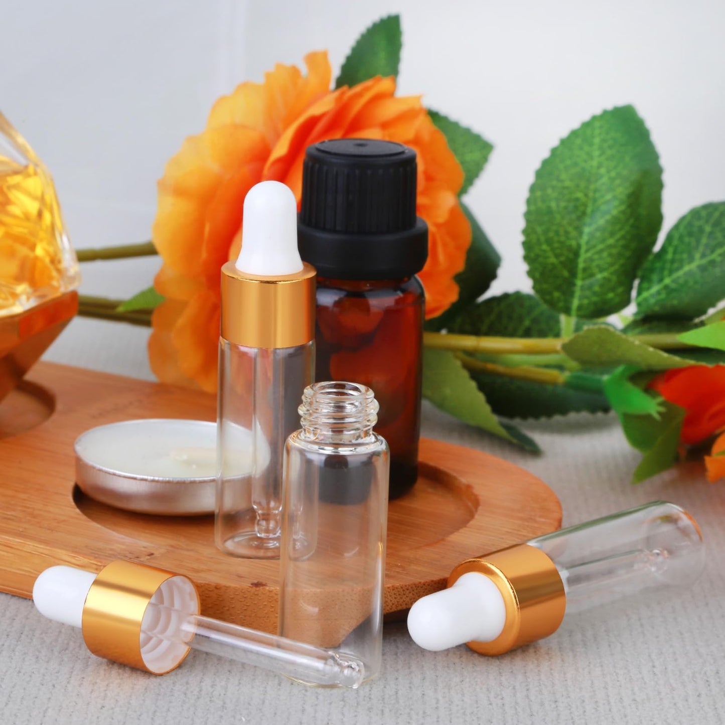 AGZHTYJQ 36pcs 5ml Mini Cuticle Oil Dropper Bottle Serum Travel Container Clear Glass Dropper Bottle For Perfume Cosmetics Liquid Aromatherapy Lab Sample Bottles With 2 Droppers