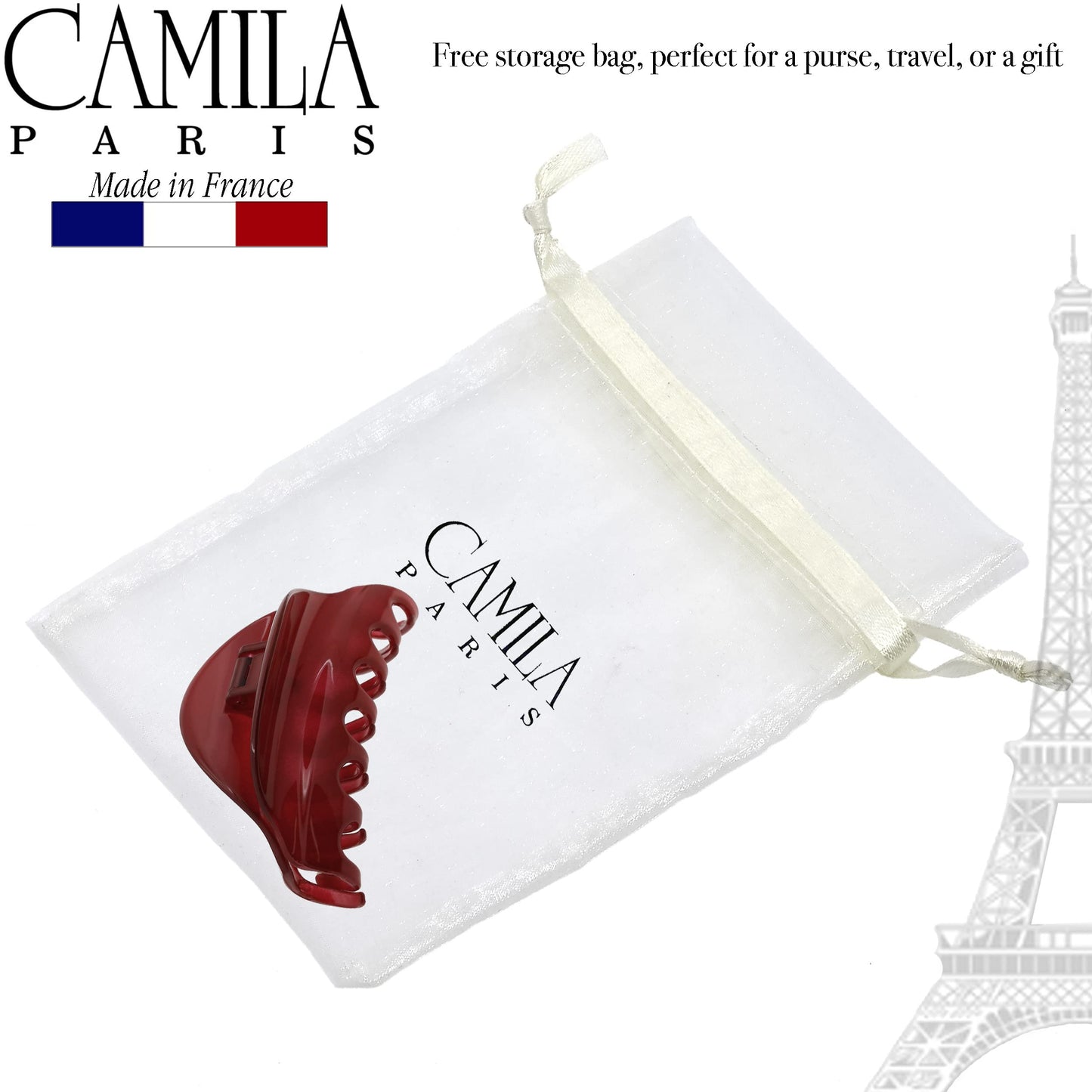 Camila Paris CP2529 French Hair Claw Clip for Women, Red Jaw Clip for Thick Long Curly Wavy Hair, Girls Hair Claw Clips, Strong Hold No Slip Grip, Made in France