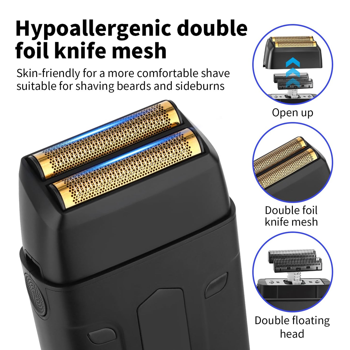 HIENA PRO Professional Reciprocating Electric Shaver for Men, Cordless Beard Trimmer & Bald Head Precision Trimmer, Foil Shaving and Men's Facial Grooming Tool with LED, Gifts for Men