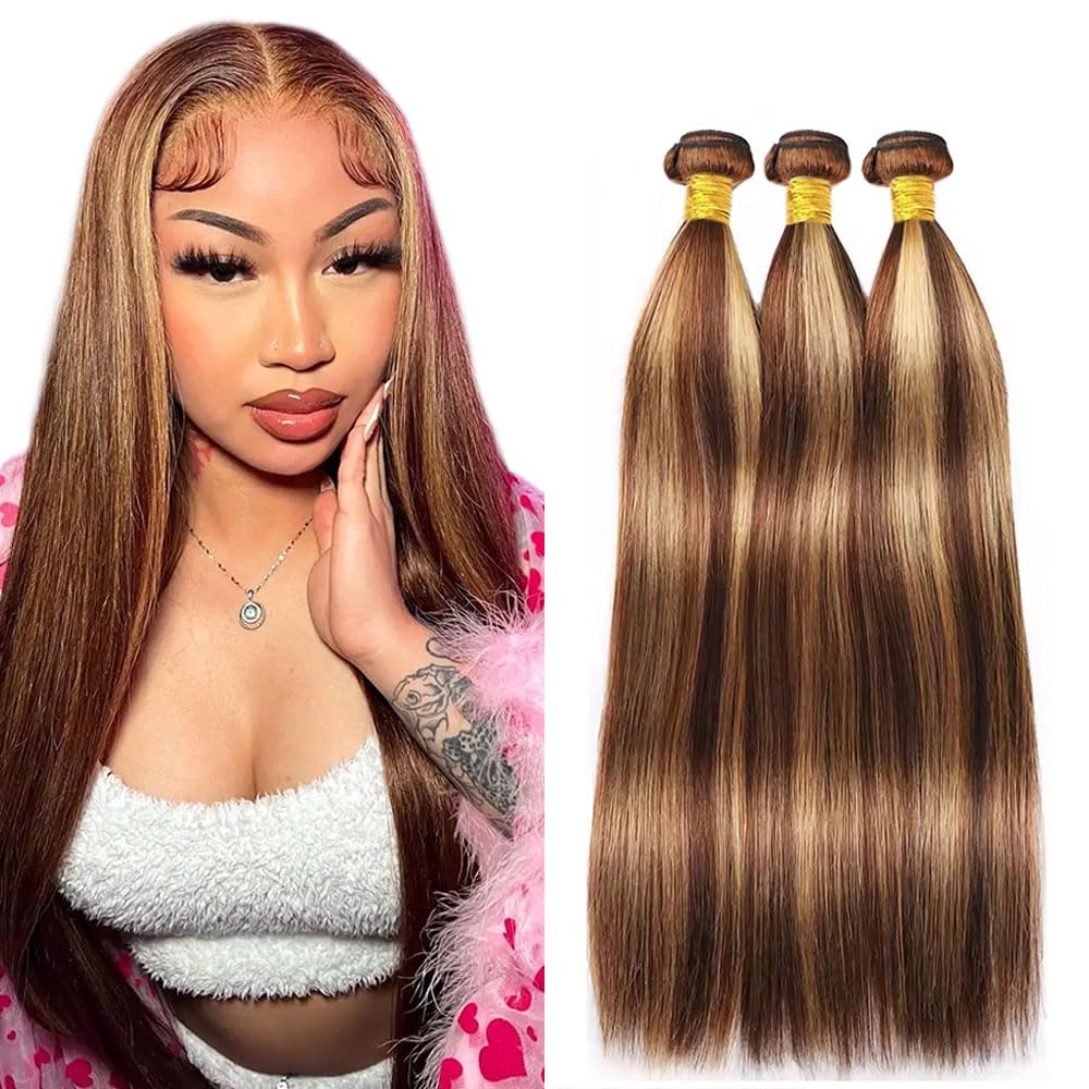 30 32 34 Inch Honey Blonde Straight Bundles 300g P4/27 Body Wave Bundle Brazilian Virgin Hair 3 Bundles Color 27 Hair Extensions