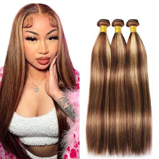 30 32 34 Inch Honey Blonde Straight Bundles 300g P4/27 Body Wave Bundle Brazilian Virgin Hair 3 Bundles Color 27 Hair Extensions