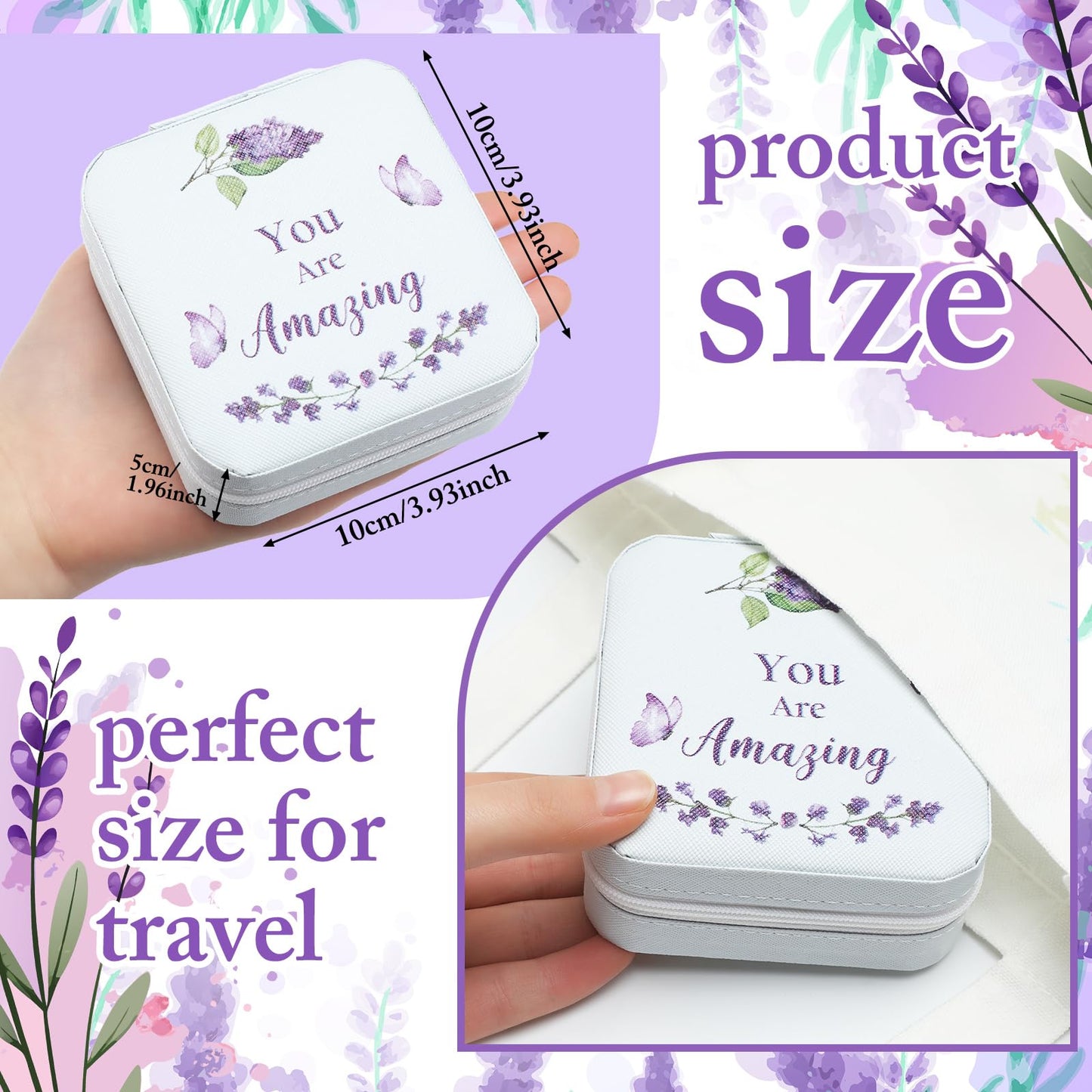 Kacctyen 12 Pcs Mini Travel Jewelry Case Bulk You Are Loved Mother's Day Church Gift Bulk Purple Butterfly Gift for Secretary Mother Girls Leather Travel Jewelry Case Mothers Day Church Gifts