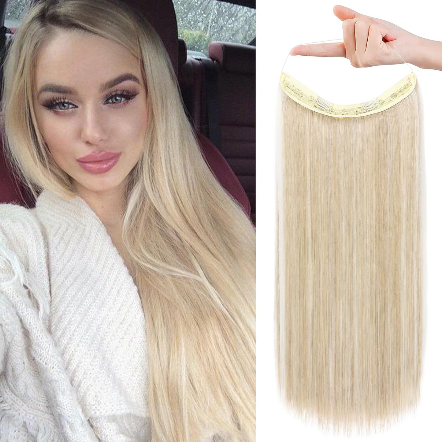 Invisible Wire Hair Extensions - Adjustable Transparent Headband | 24 Inch Dark Blonde Secret Hairpiece for Women