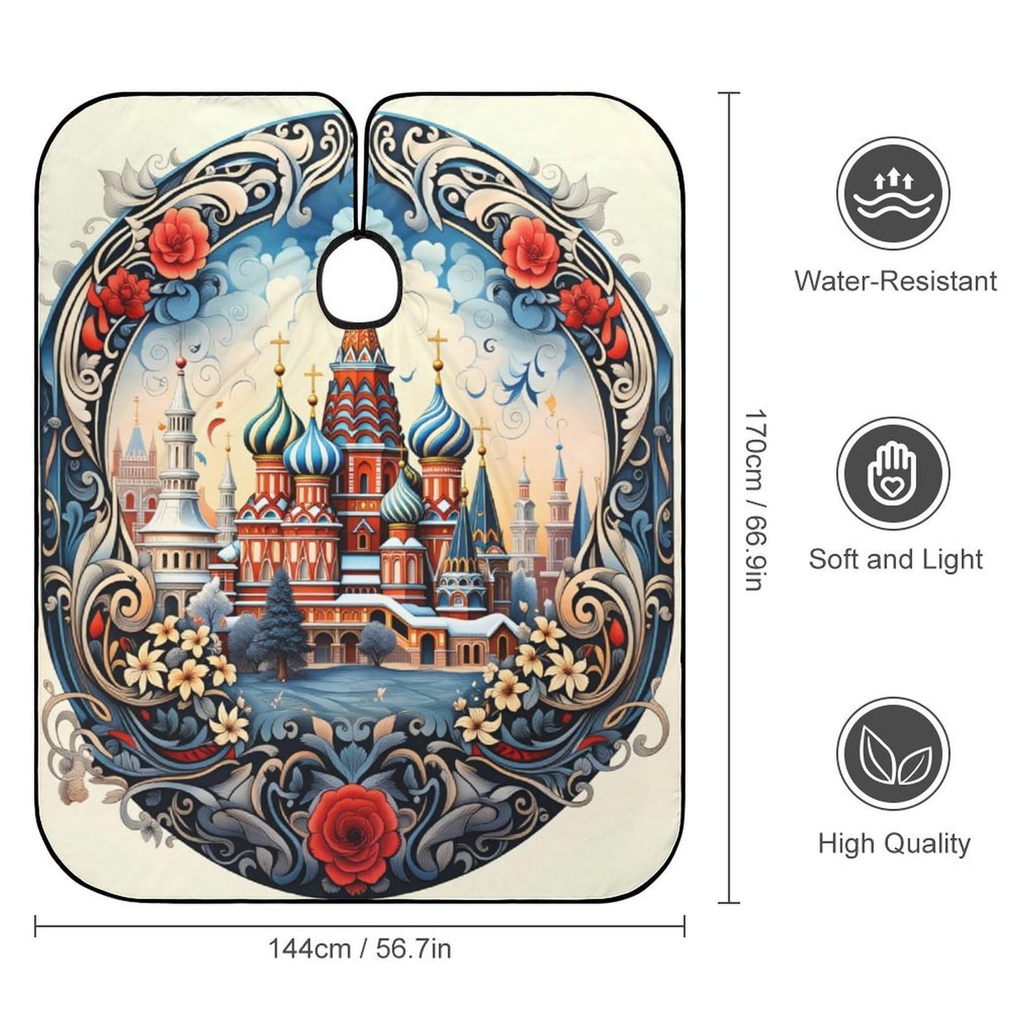 PGDFHGF Russian Cathedral Floral Frame Adult Barber Apron for Men Women, Soft Durable Hairdressing Cape with Adjustable Snap Closure for Home Use Barbershops Salons