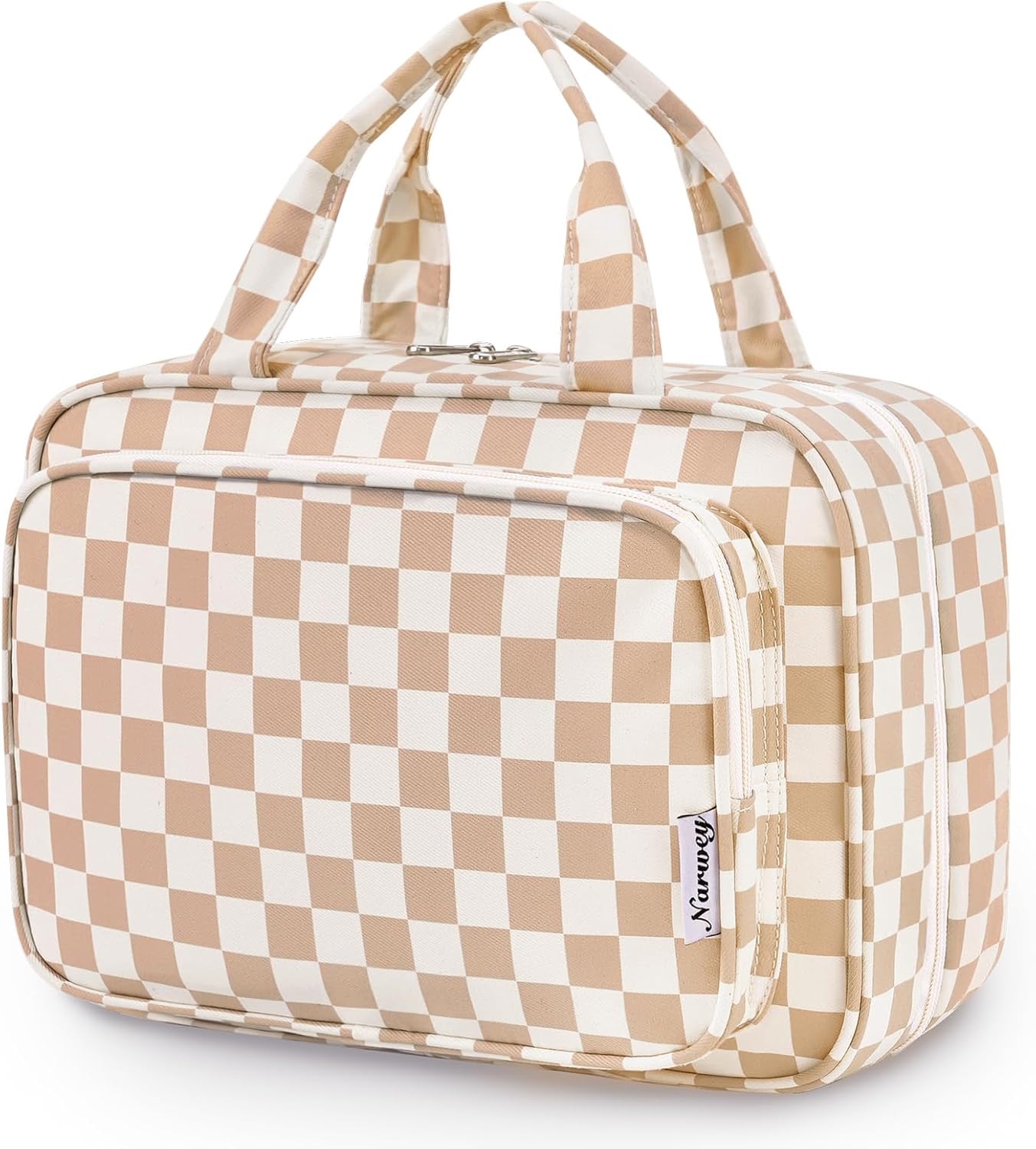 Striped Hanging Toiletry Bag for Women - Travel Makeup Organizer | Medium Dusty Pink Stripe