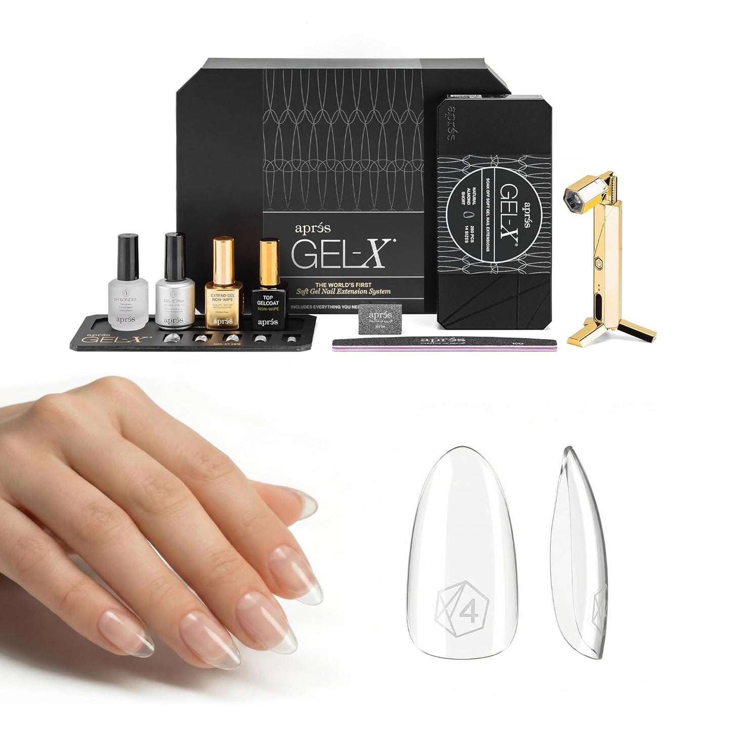 Aprés Gel-X Nail Extension Starter Kit - 14 Sizes 00-9 & Half Sizes | Soft Gel-X Tips, HEMA/TPO-Free, Natural Almond Medium