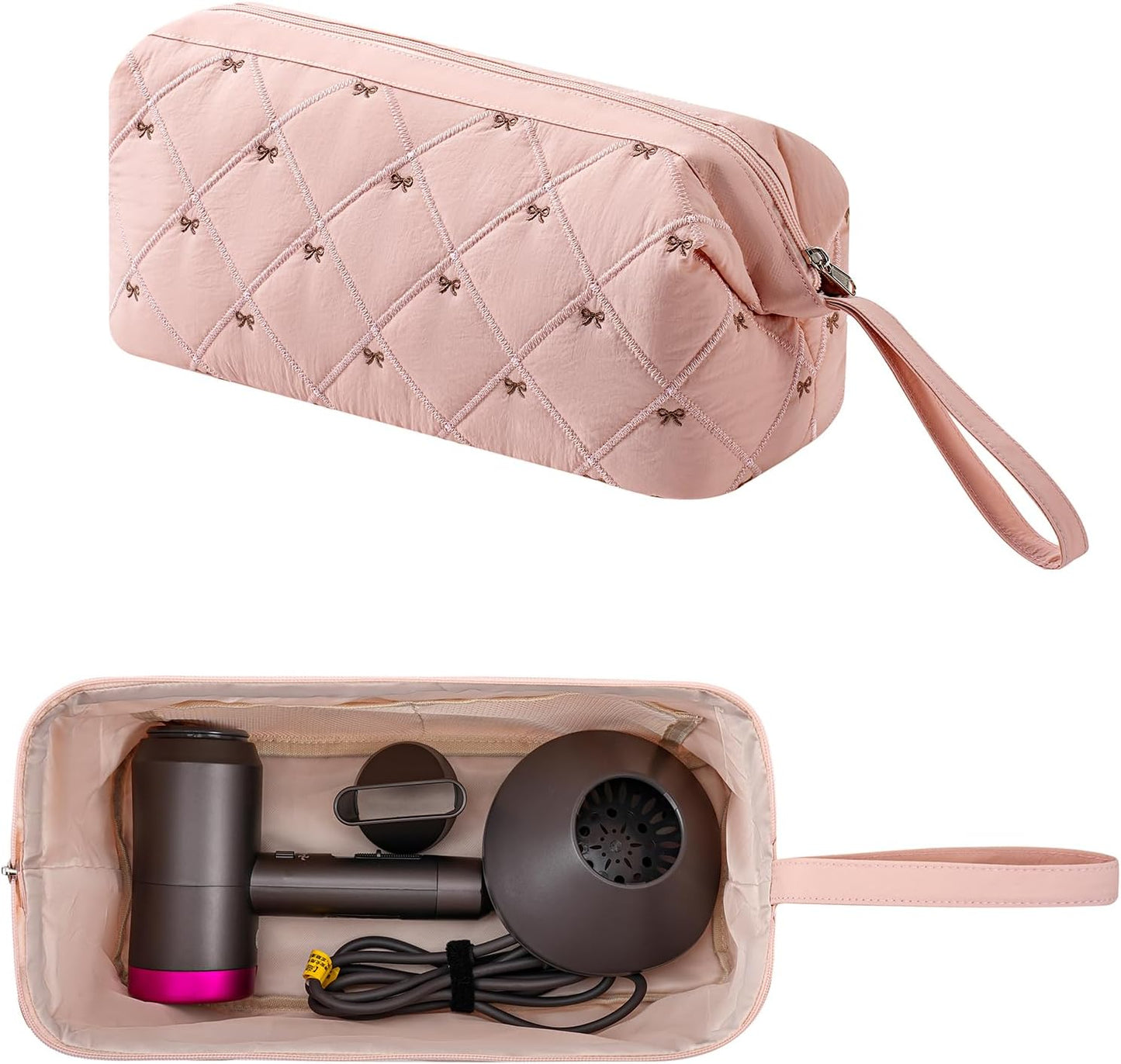 Large Quilted Hair Tools Travel Bag - Cute Dustproof Organizer for Hair Dryer & Curling Iron | Aesthetic Design