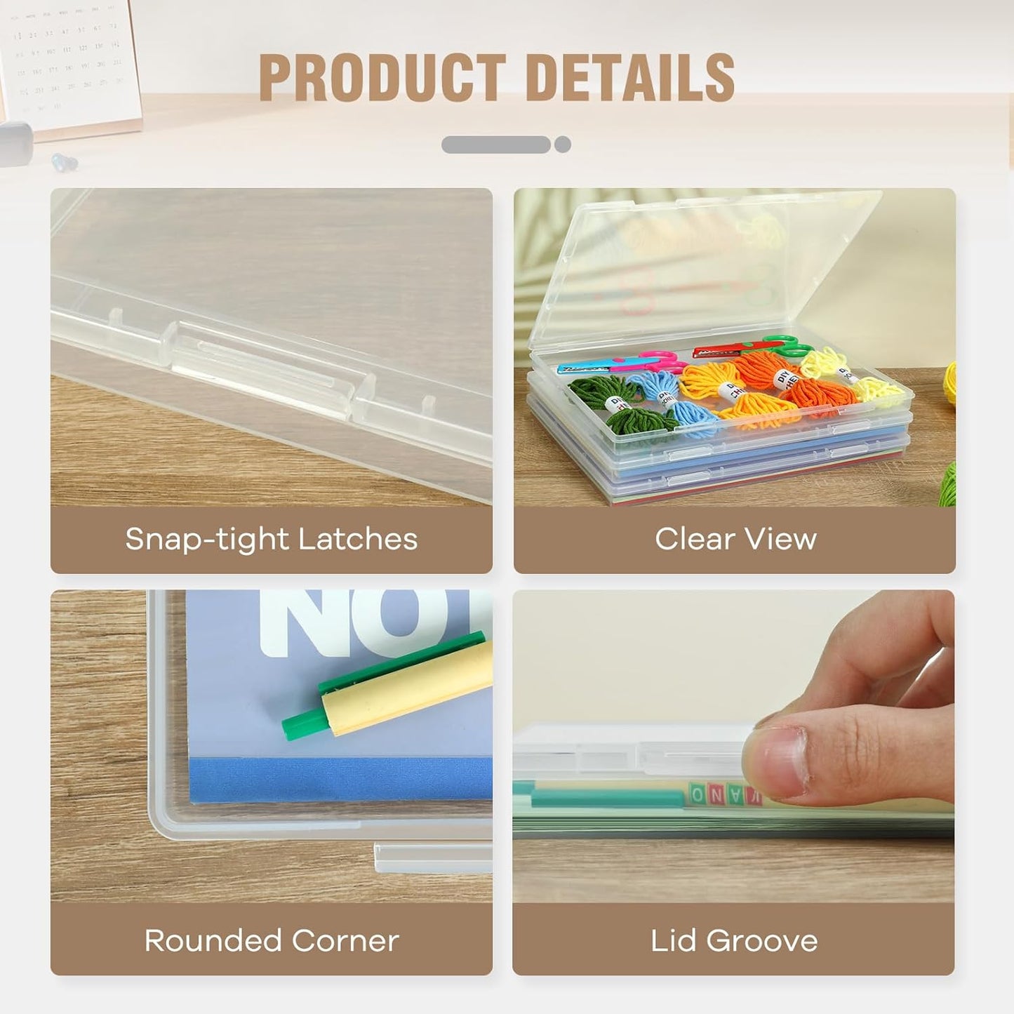 Photo Storage Box - 6 Pack Plastic Organizer for 8x10 Photos | Snap-Tight Latches, Clear Craft Case