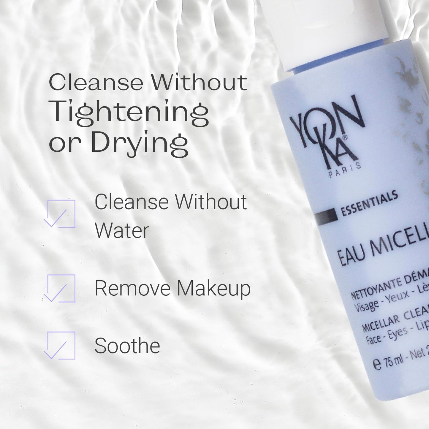 Yonka Eau Micellaire Travel Size | Micellar Water and Cleansing Makeup Remover | Gentle Face Wash with Rose and Chamomile to Remove Impurities and Hydrate | Paraben-Free | 2.53 fl oz