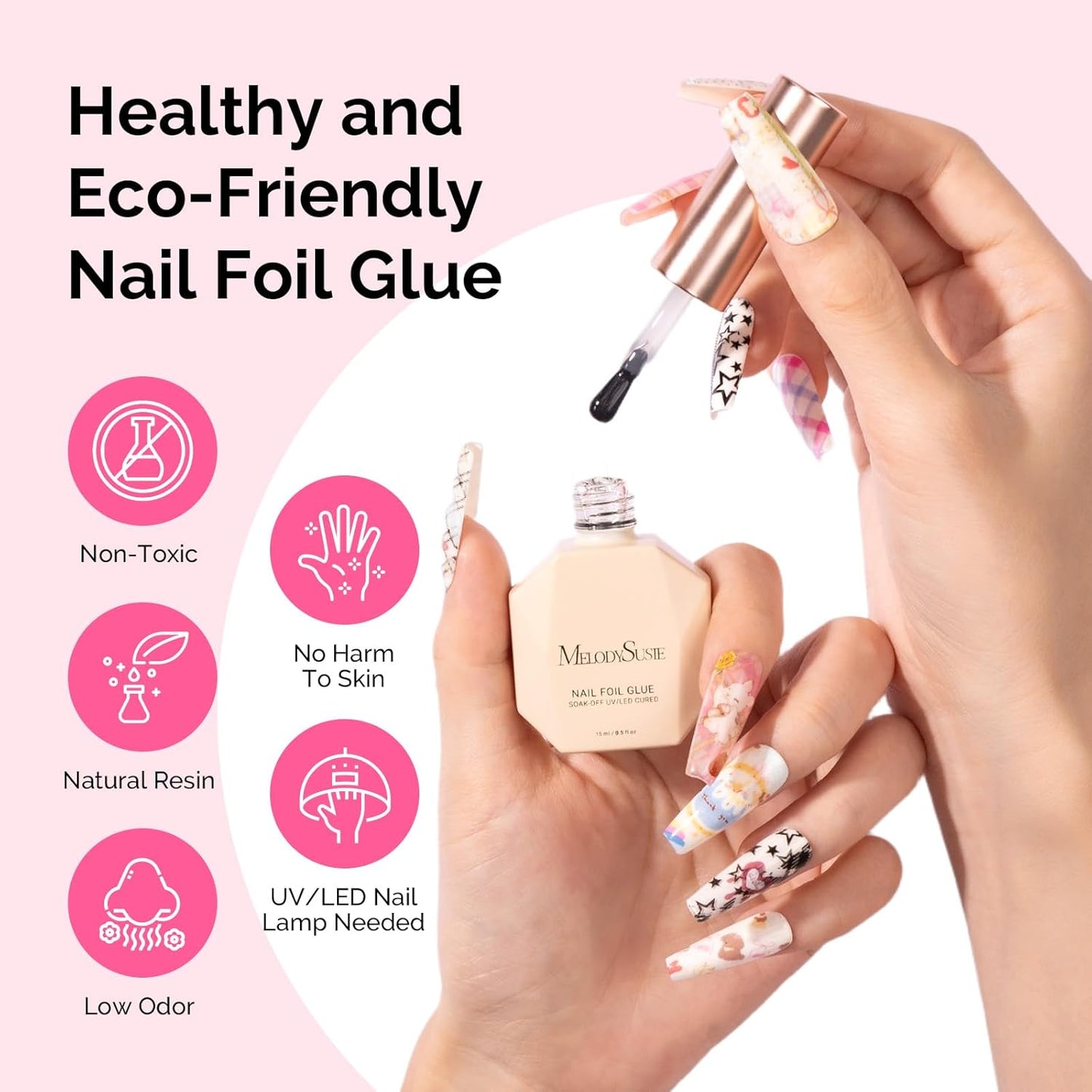 MelodySusie Nail Foil Glue Gel - 15ML Soak Off Adhesive for Nail Art | Strong Sticky Base for Foils & Stickers