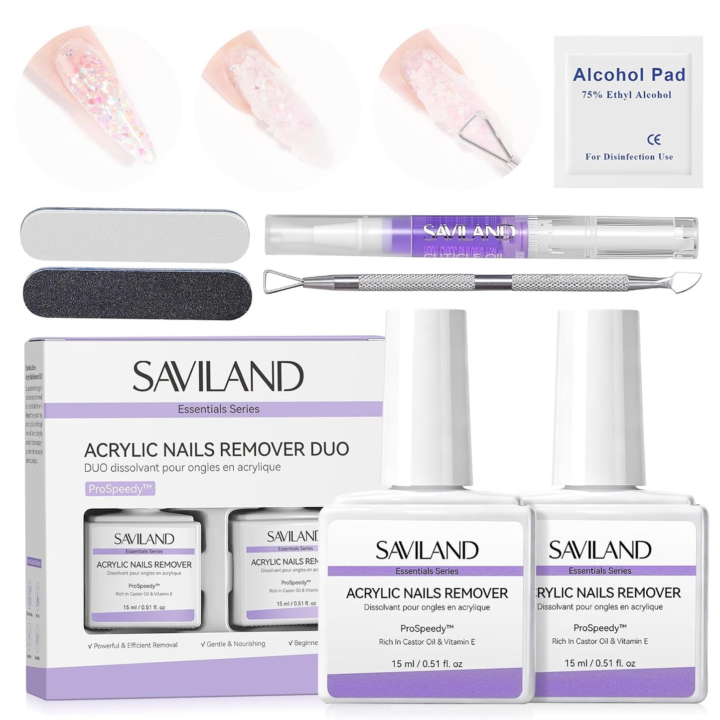 Acrylic Nail Remover Kit - Powerful 2 Pcs Set for Gentle Acrylic Removal | Cuticle Oil & Nail Care Tools