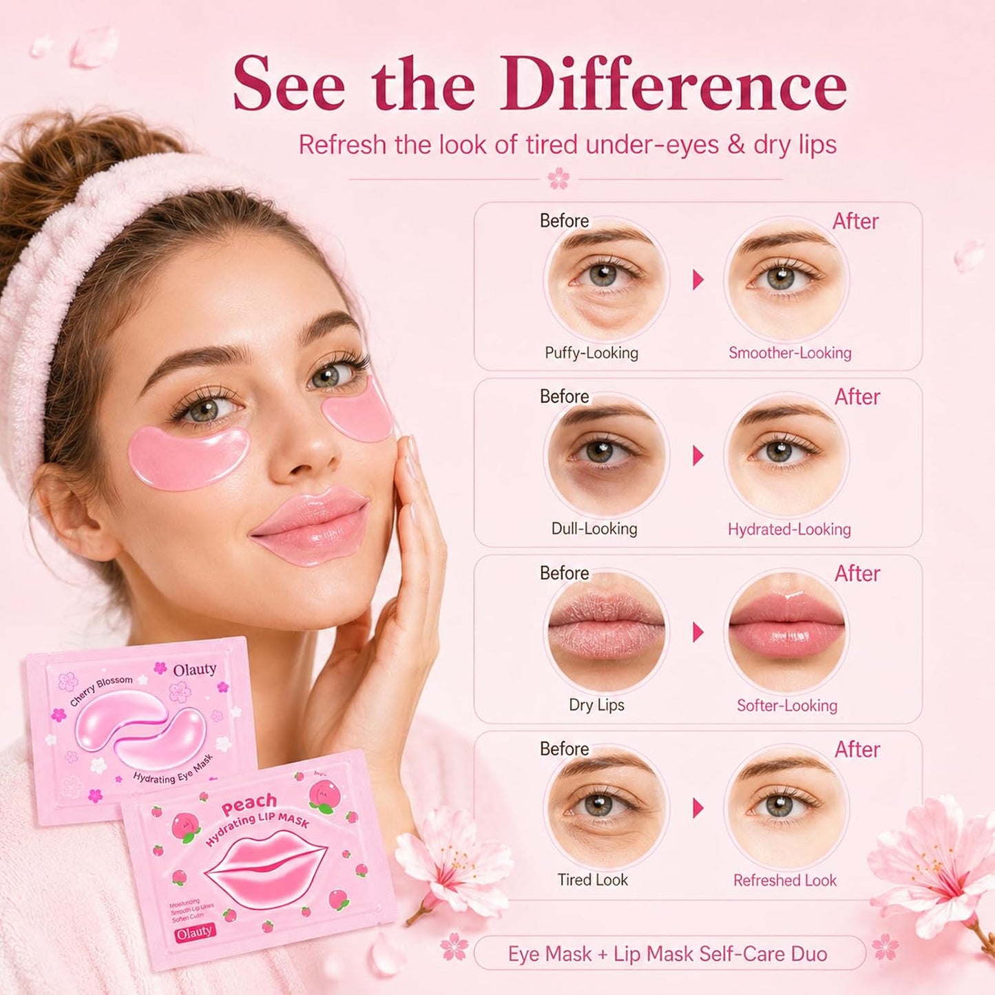 30 Pairs Lip Mask & Under Eye Patches - Pink Collagen Eye Mask Pads | Perfect Spa Gifts for Women, Birthday & Bridal Shower Favors