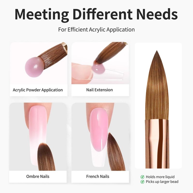 varnishea Pure Kolinsky Hair Acrylic Nail Brush Solid Wood Handle Professional Manicure Brushes for Powder Nail Acrylic Application - Salon & DIY Nail Art Essentials - Size 4, 1.0 Count