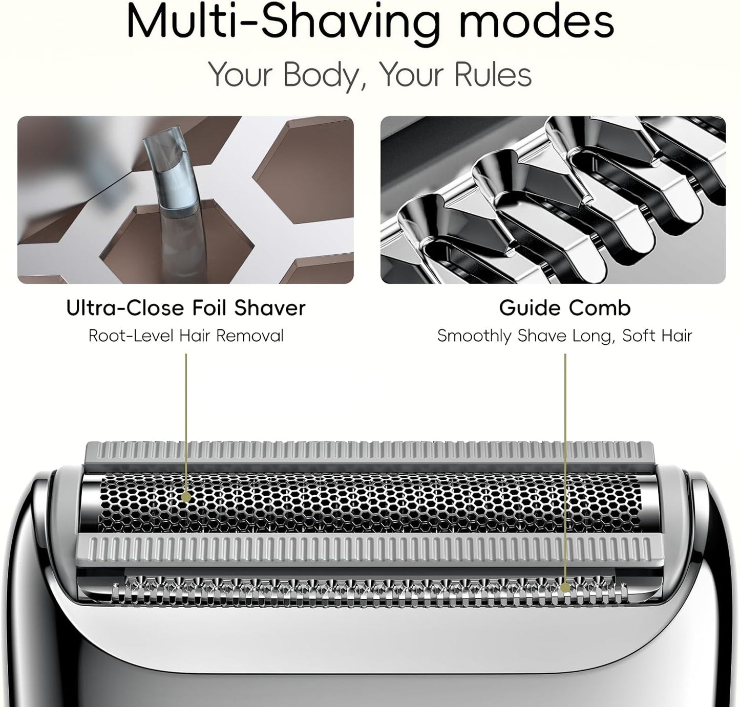 Electric Razors for Women - IPX7 Waterproof Bikini Trimmer | Portable USB-C, Multi Shaving Modes, Porcelain White