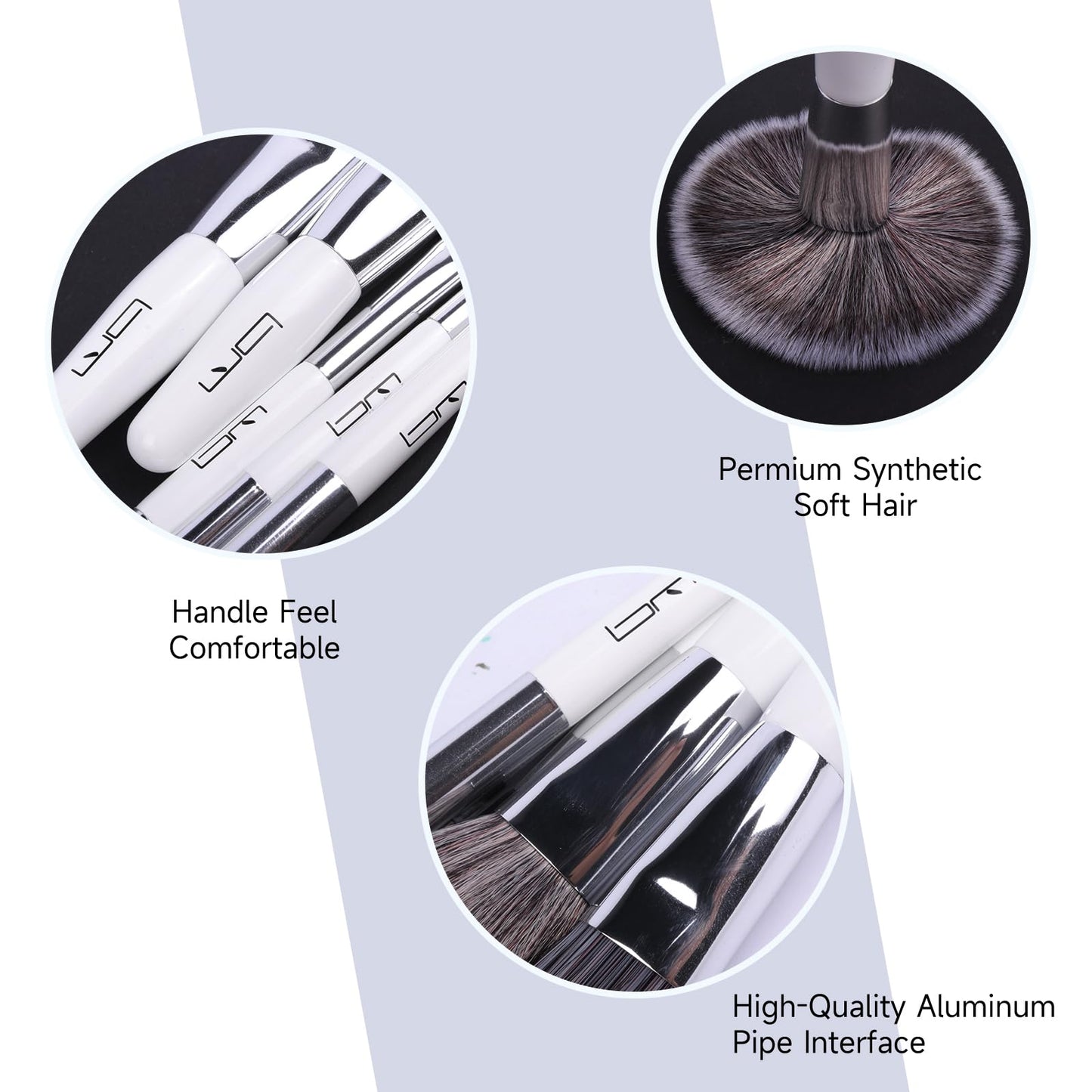 Brush Master Travel Makeup Brushes Set w/Pouch, 5PCS Double Ended Portable Mini Cosmetic Brushes Kit for Foundation, Eyeshadow, Lip, Blush Make Up Brushes Professional(White)