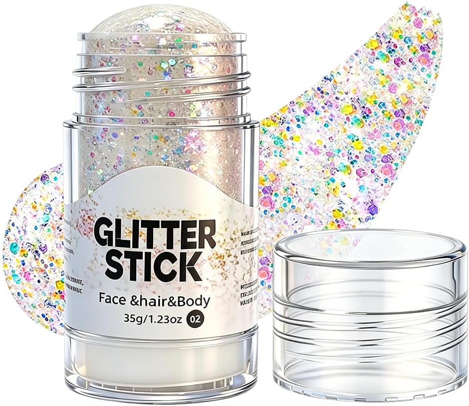 Red White Blue Glitter Stick - Patriotic Face & Body Makeup for 4th of July | Festival Party Accessory (Silver-Gray)