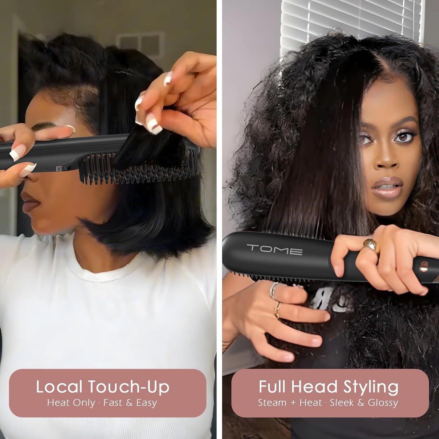 Steam Hair Straightener Brush - Anti-Scald Design, 2 Steam Levels & 3 Heat Settings | Fast Styling, Dual Voltage Black