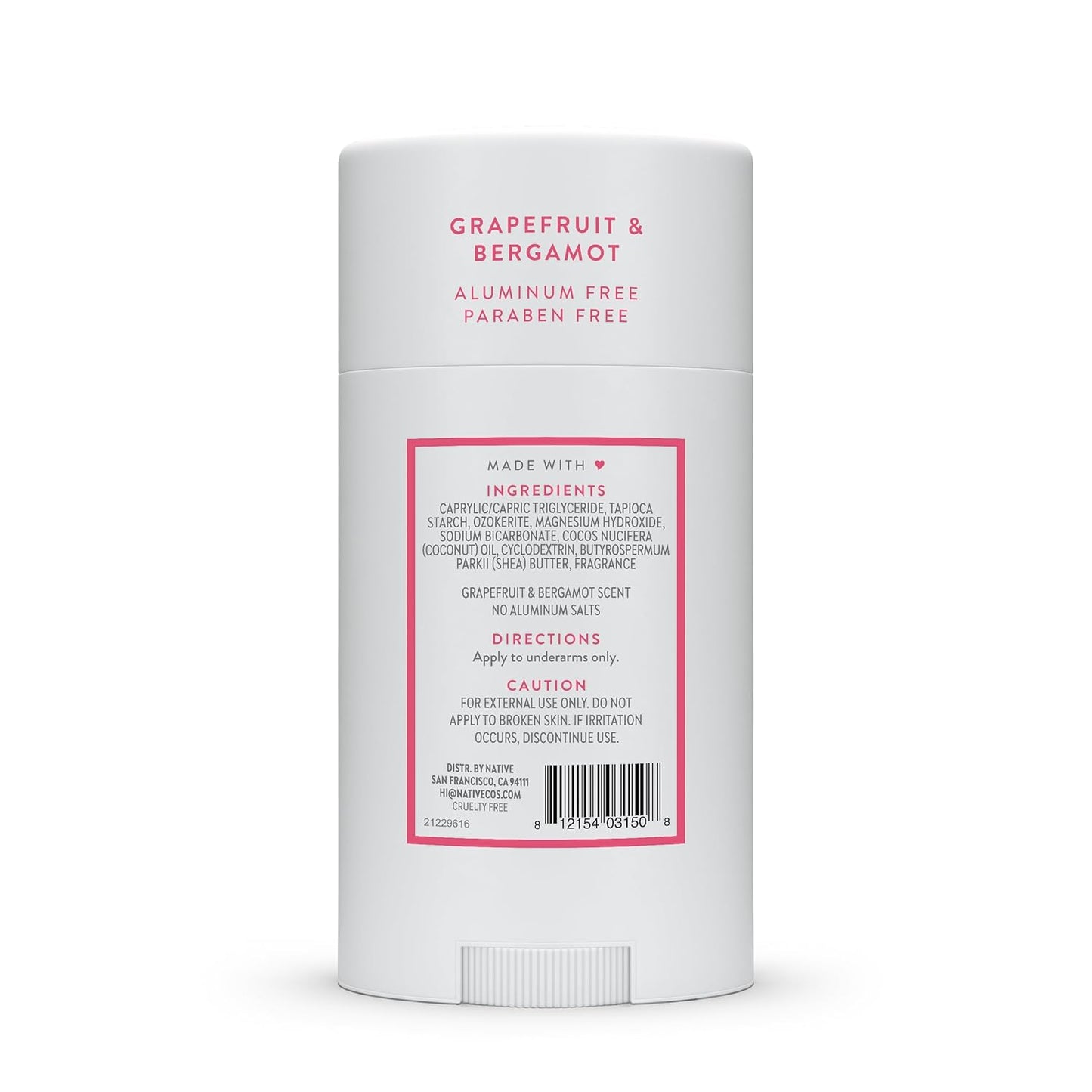 Native Deodorant - Aluminum-Free Grapefruit & Bergamot | 72-Hour Odor Control, 2.65oz for Men & Women
