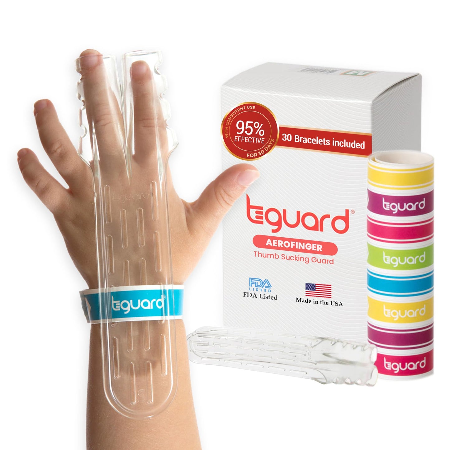 TGuard AeroFinger Anti-Finger Sucking Guard – Finger Sucking Prevention Kit, Deterrent to Stop Finger Habit, Washable Secure-Fit Guard for Kids, Large (Kids 70 lbs & Up), Ages 7 and Up, Made in USA