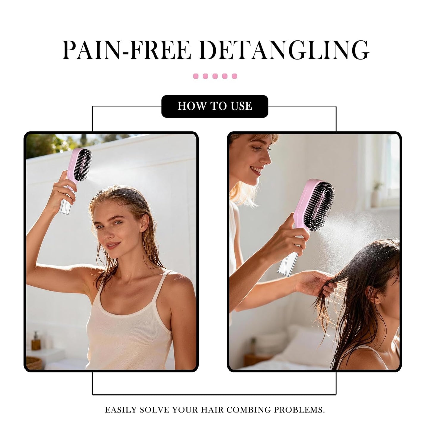 2-in-1 Detangler Hair Brush - Wet & Dry Curly, Wavy, Straight Hair | Built-In Mister Spray, 50ml Water Reservoir (Pink)