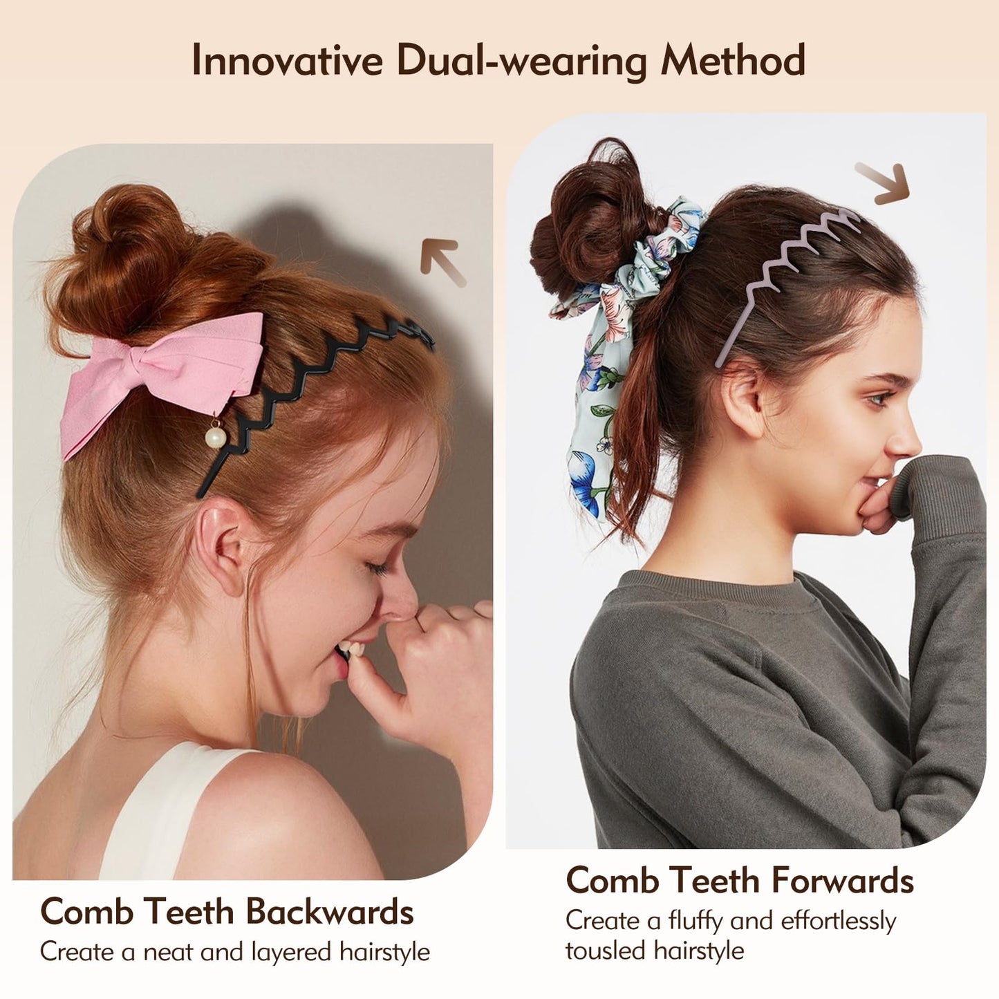 MIVZO Zig Zag Headbands - 4Pcs Non Slip Comb Headband with Teeth for Women Classic Wavy Claw Headband for Men‘s Women's Hair Fashion Hair Accessories