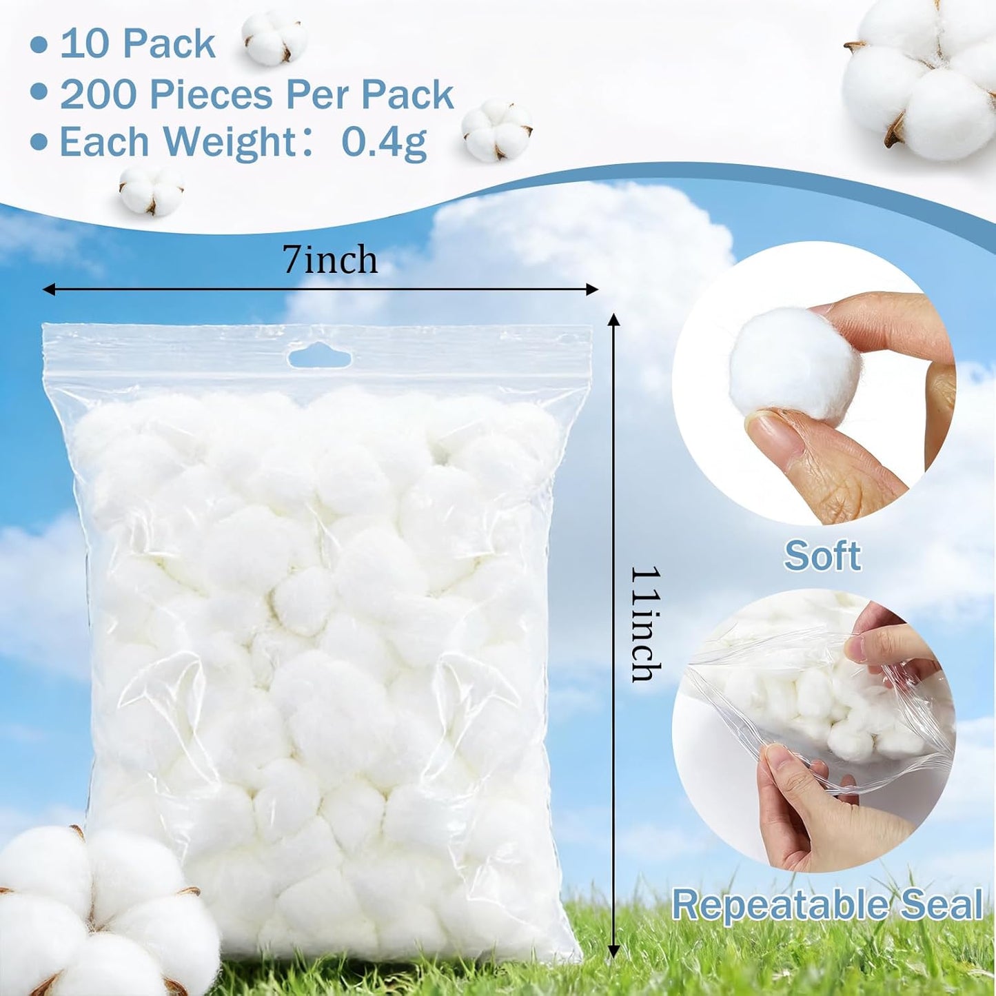 2000 Pcs Cotton Balls - Large Bulk Absorbent Hypoallergenic Soft Cotton for Face, Baby Care, Makeup & Crafts