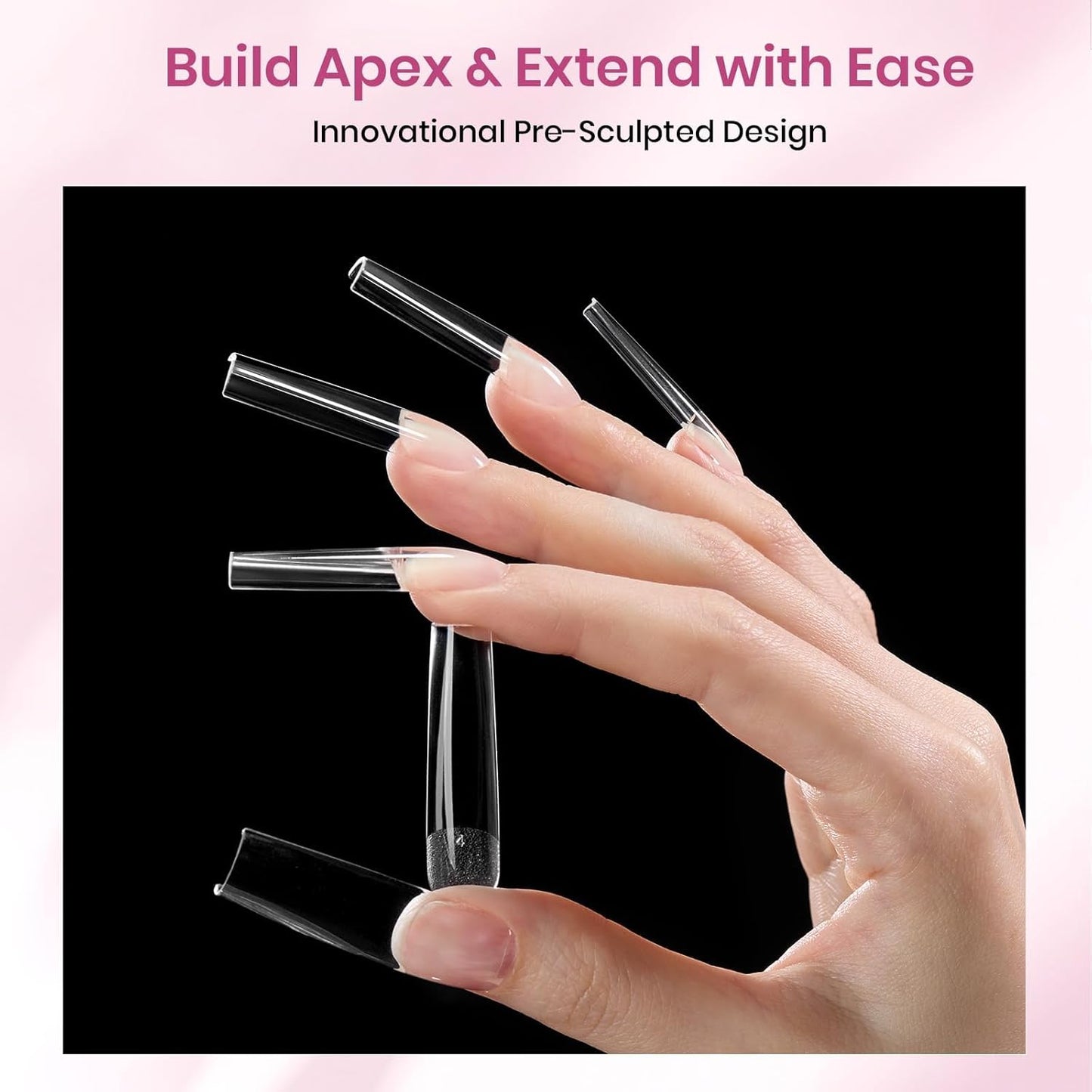 Beetles Apex Nail Tips - XXL Square, 160pcs in 16 Sizes (00-14) | No Builder Gel Needed for DIY Salon Extensions