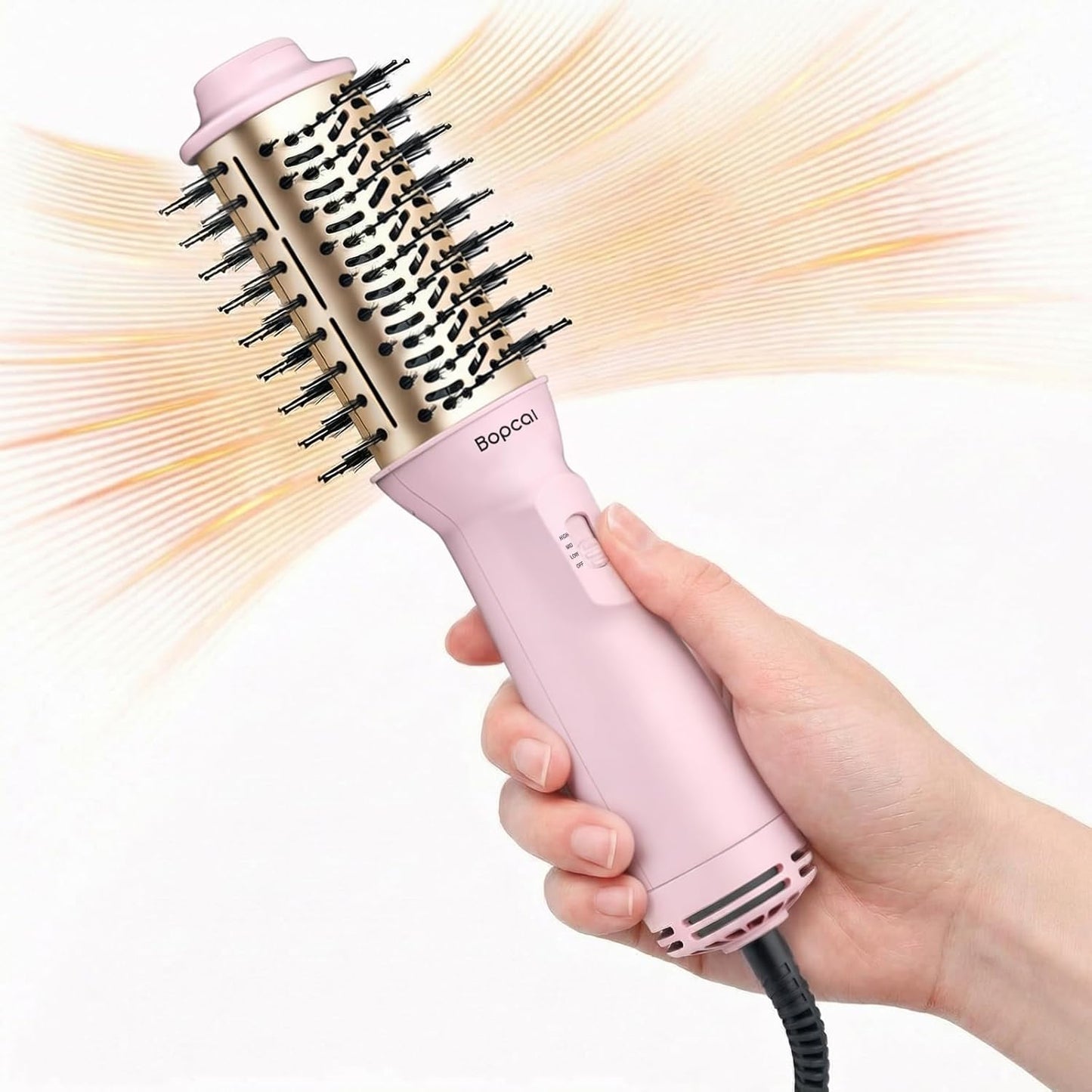 Travel Blow Dryer Brush - 4-in-1 Ionic Hot Air Brush for Volumizing, Straightening & Curling | Dual Voltage 100-240V