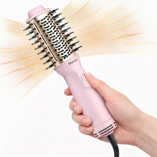Travel Blow Dryer Brush - 4-in-1 Ionic Hot Air Brush for Volumizing, Straightening & Curling | Dual Voltage 100-240V