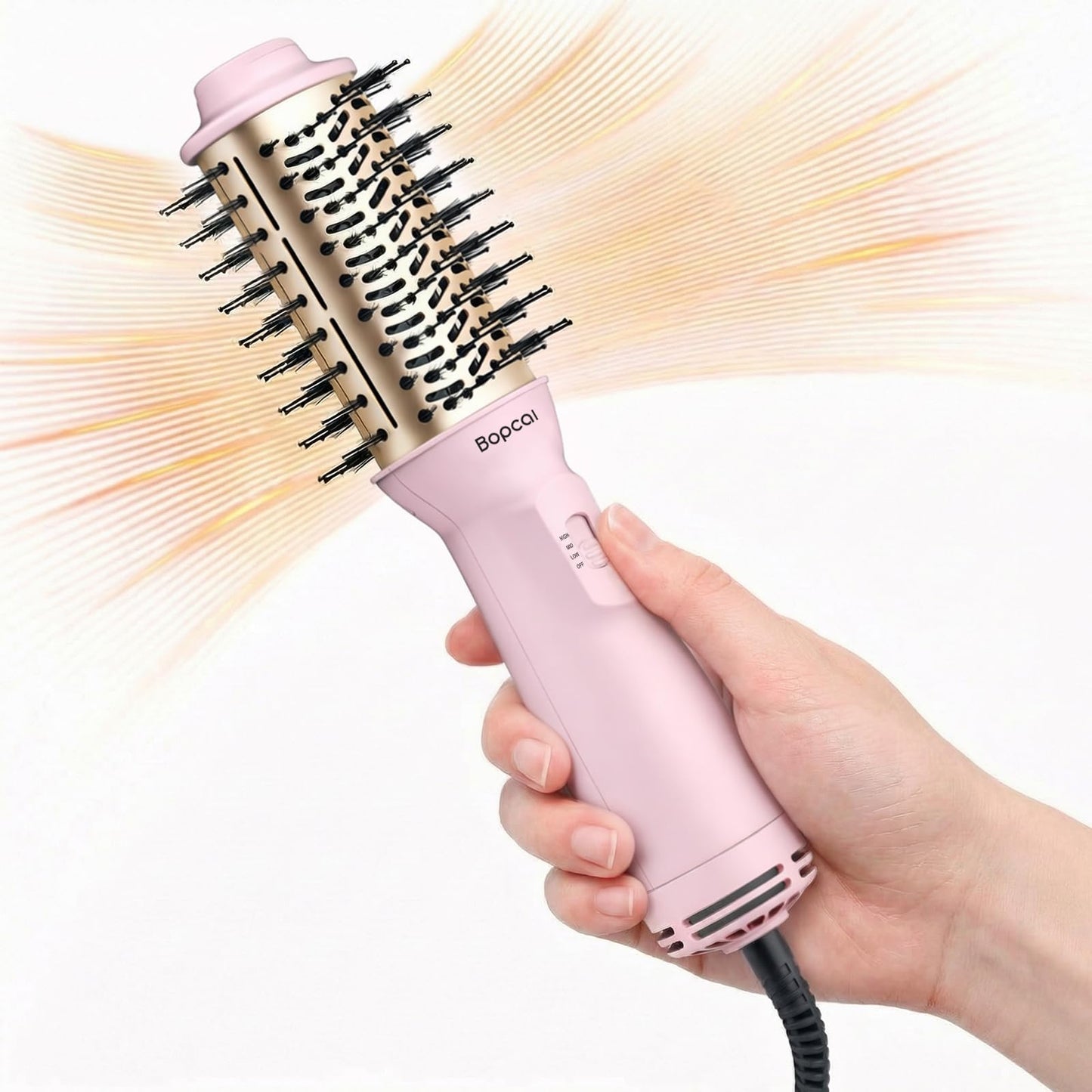 Bopcal 2" Travel Blow Dryer Brush, Dual Voltage 100-240V Hot Air Brush, 4-in-1 Ionic Hair Dryer Brush for Blowout, Volumizing, Straightening, Curling & Drying, Portable with EU UK Plug